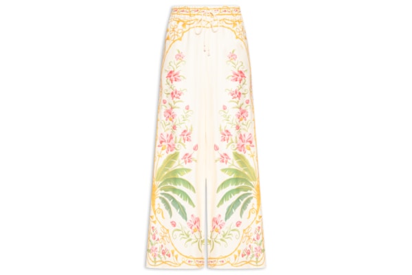 Calça Feminina Pantalona Floral Nusa - Off White