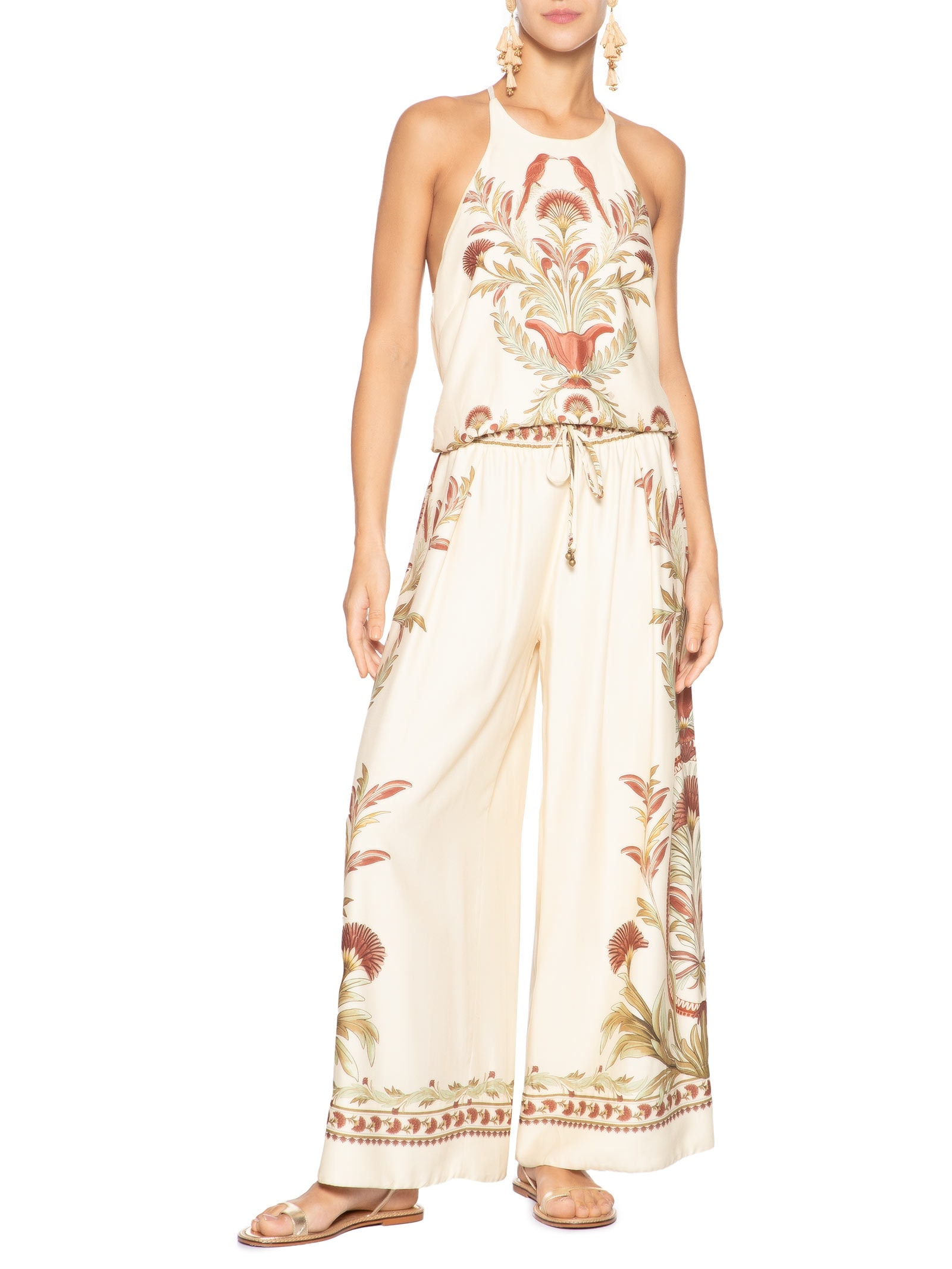 Calça Feminina Pantalona Jardim Louise Bege Farm