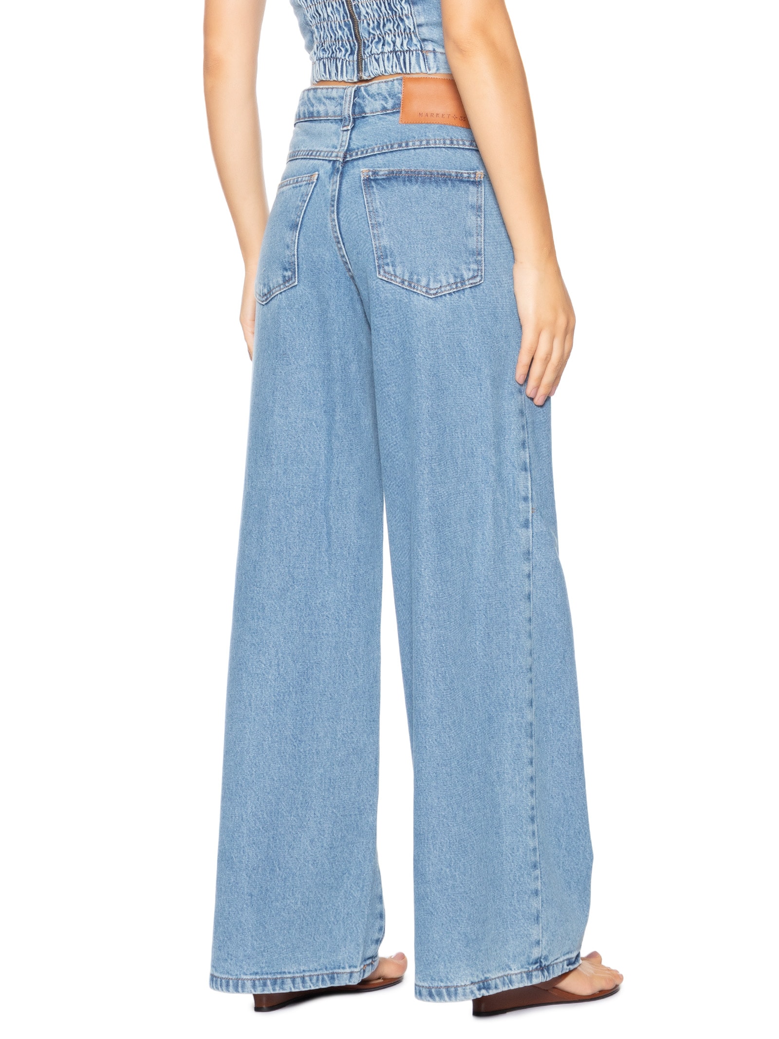 Calça Feminina Pantalona Jeans Azul Market 33