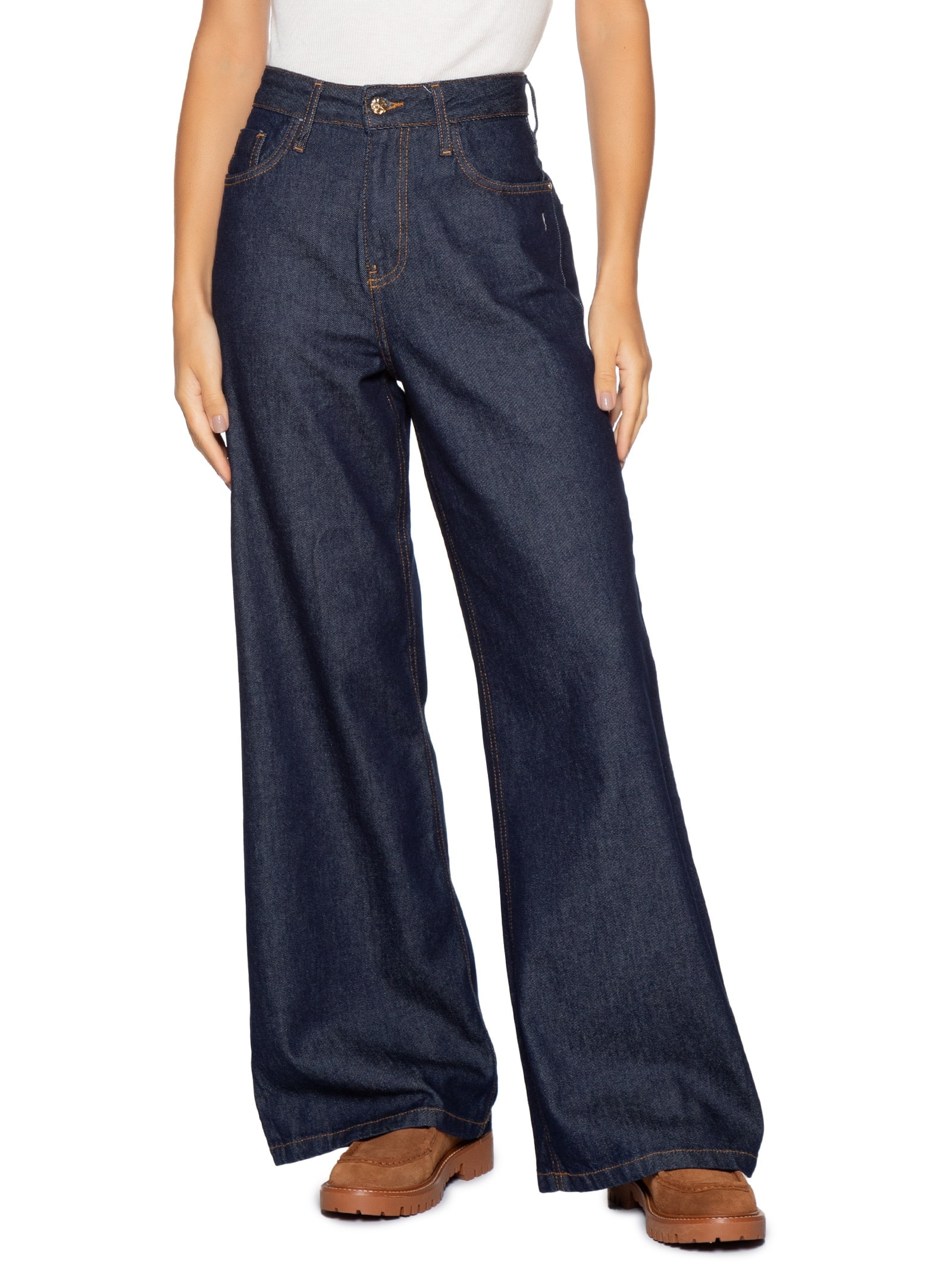 Calça Feminina Pantalona Jeans Azul '2Essential