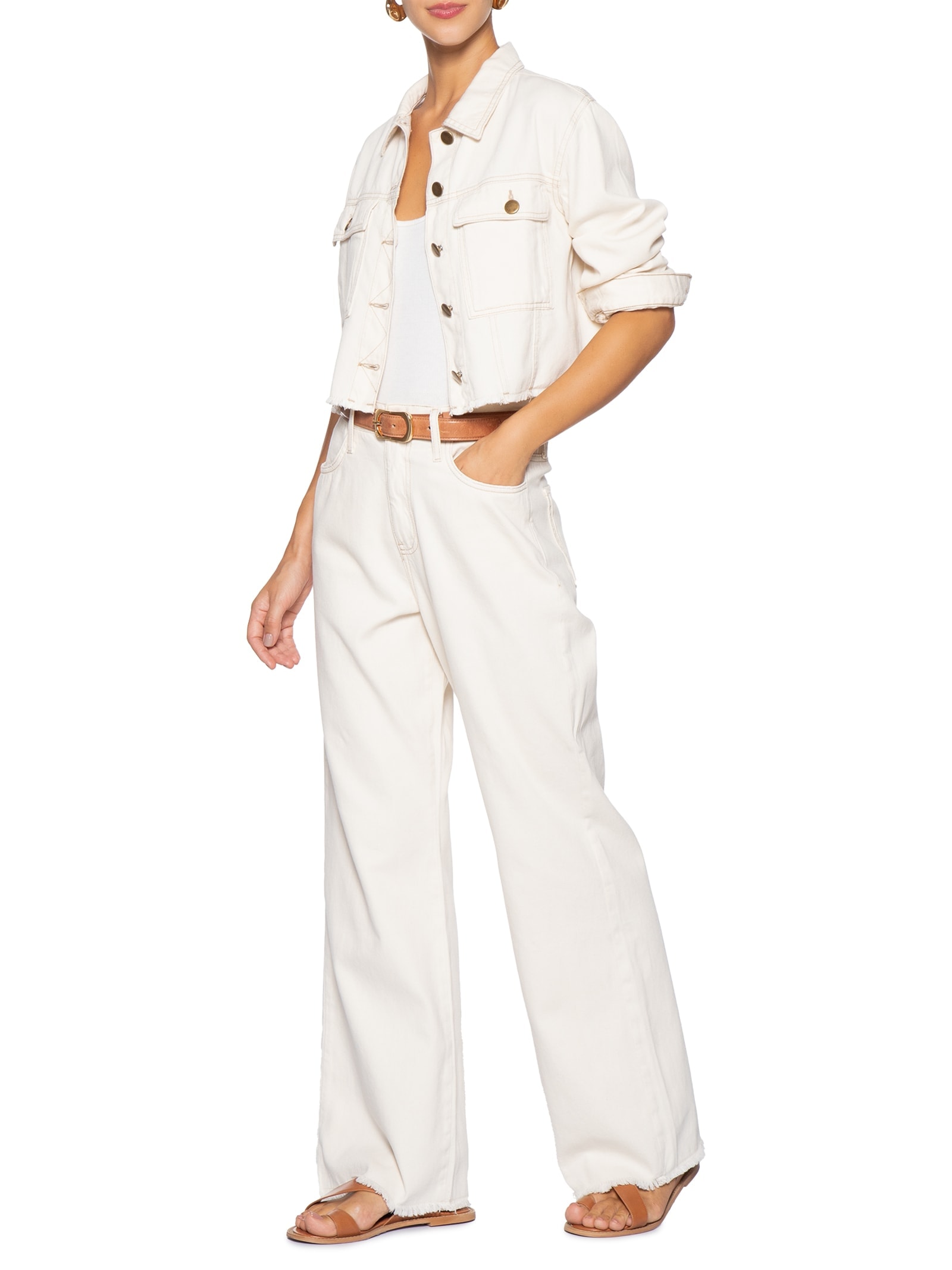 Calça Feminina Pantalona Jeans Off White Basiq