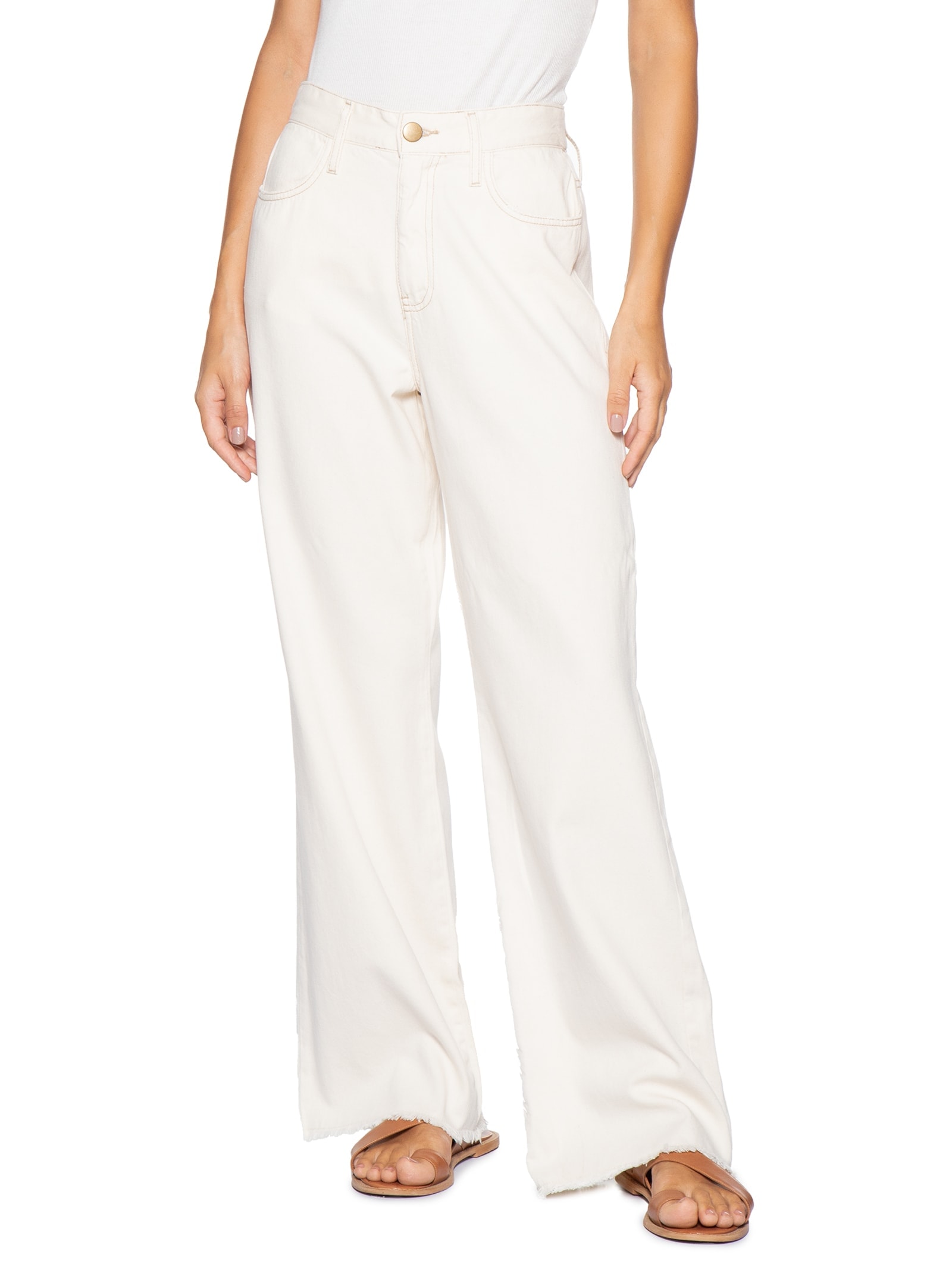 Calça Feminina Pantalona Jeans Off White Basiq