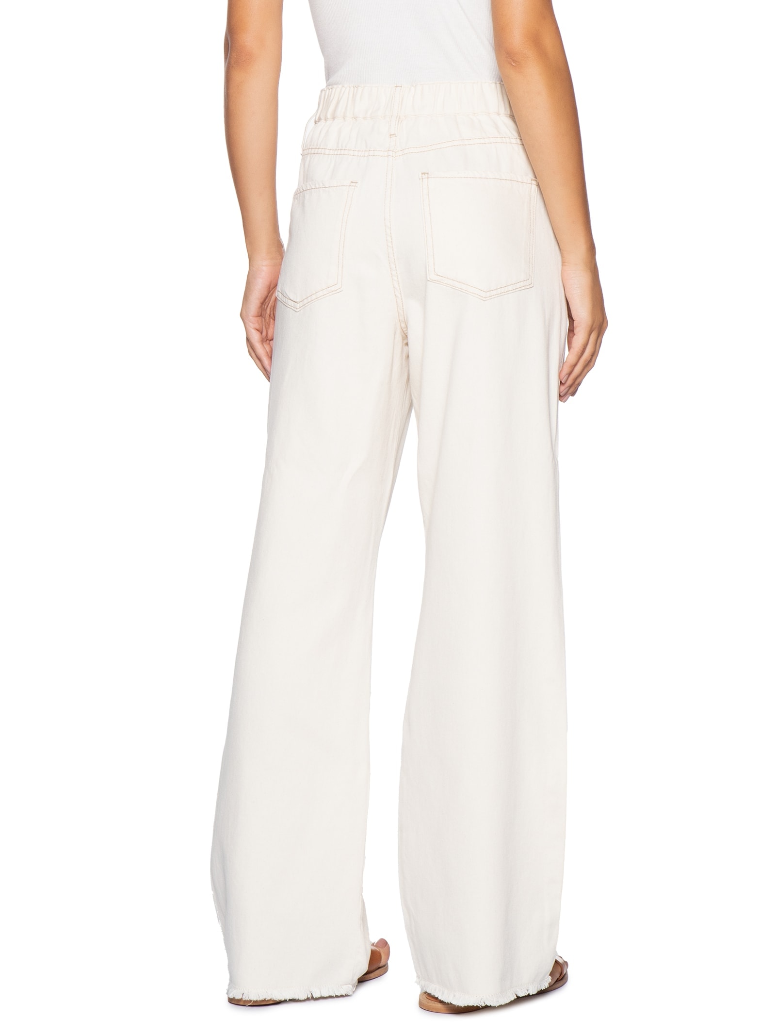Calça Feminina Pantalona Jeans Off White Basiq