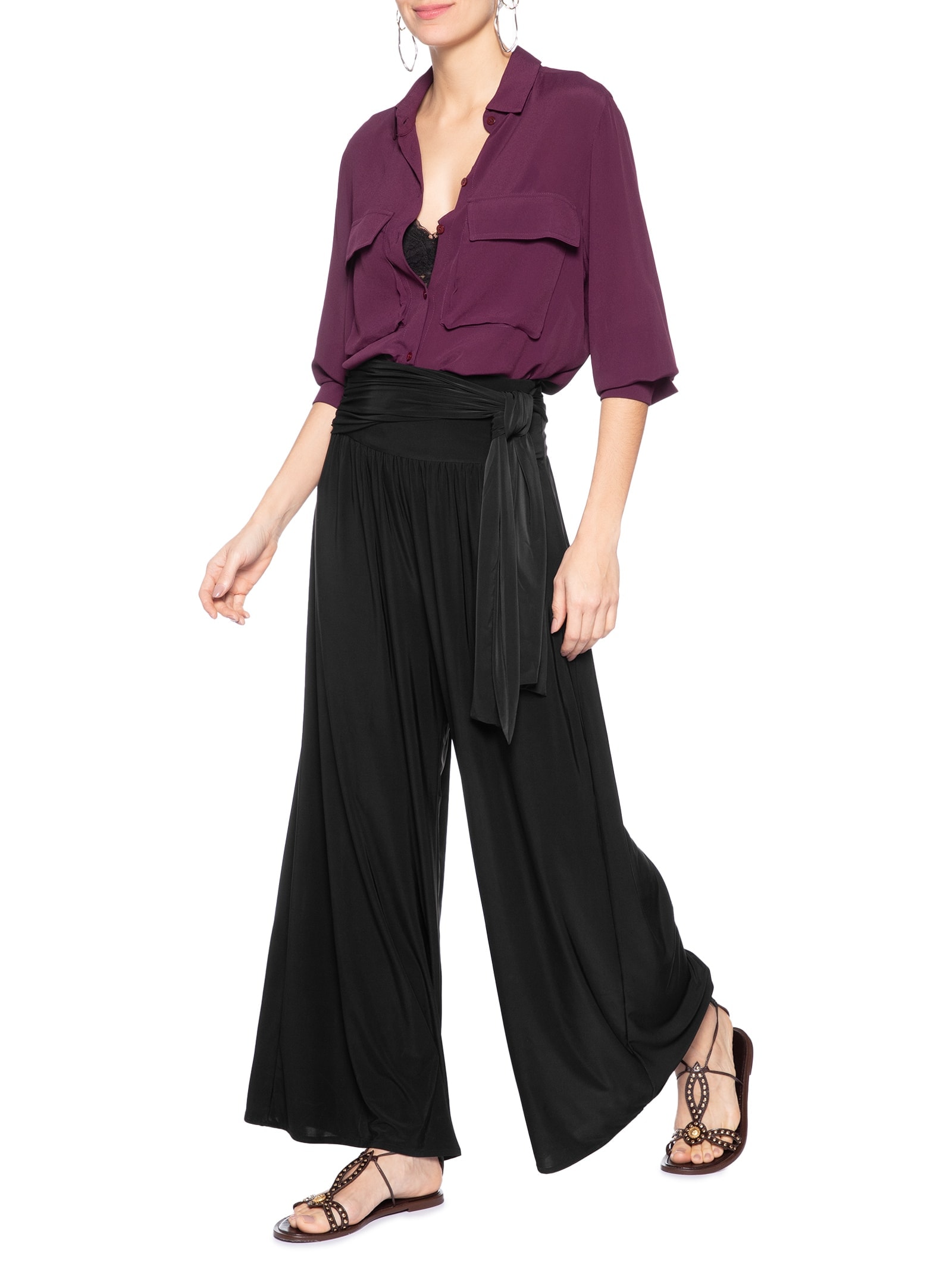 Calça Feminina Pantalona Jersey Amarração Preto Animale