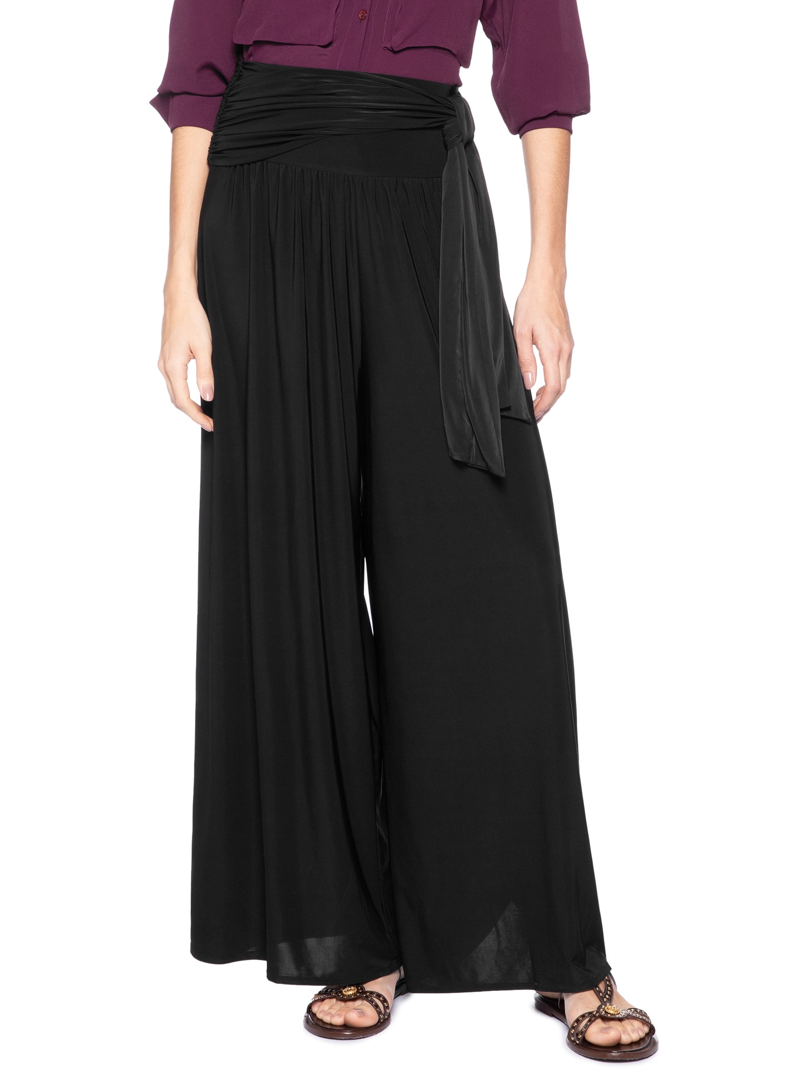 Calça Feminina Pantalona Jersey Amarração Preto Animale