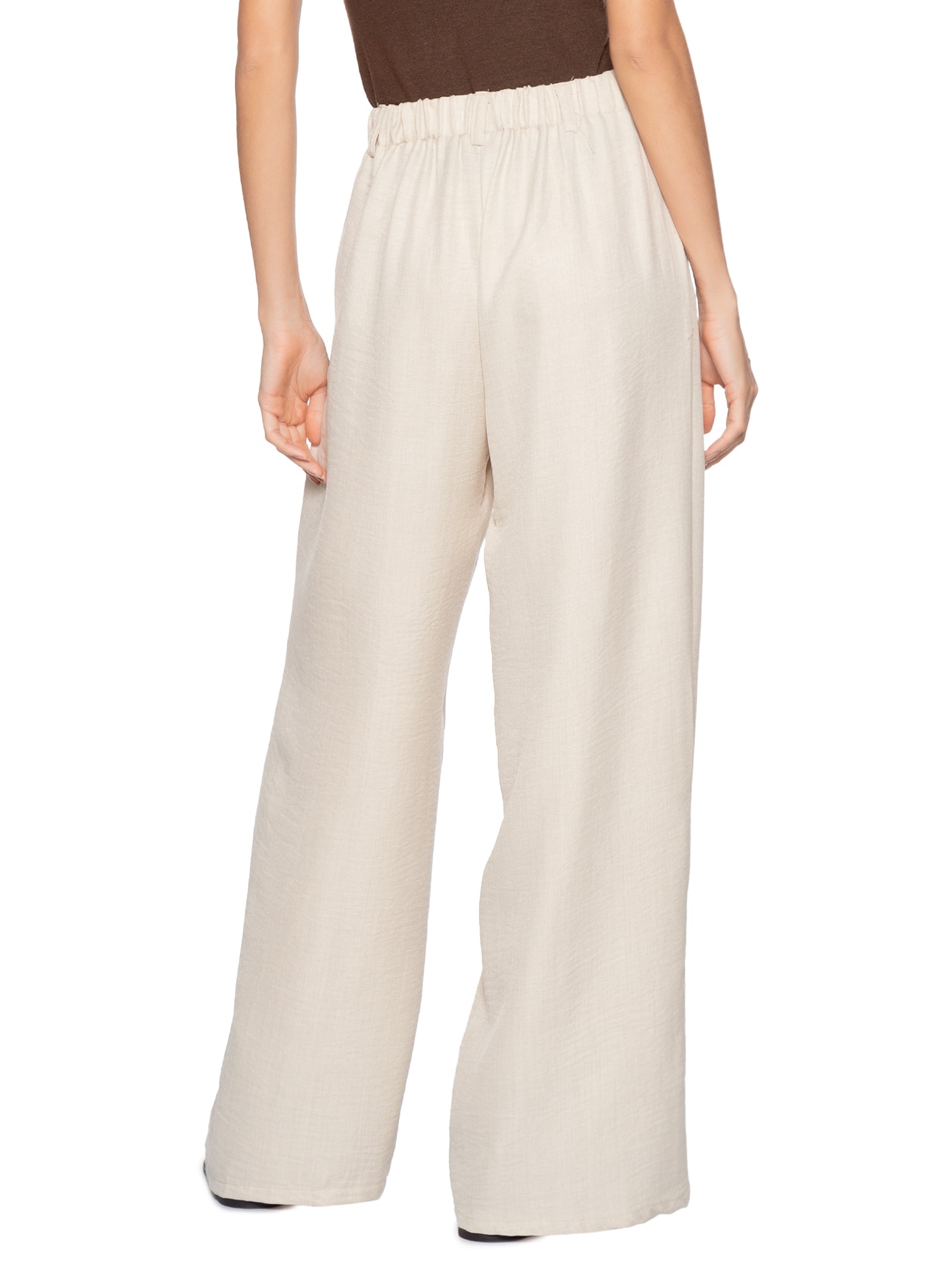 Calça Feminina Pantalona Larga Bege Basiq