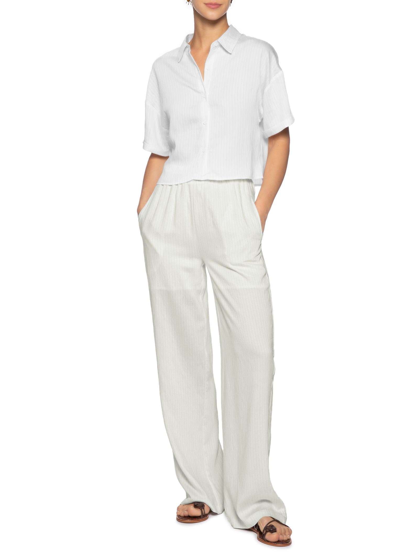 Calça Feminina Pantalona Leve Branco Basiq