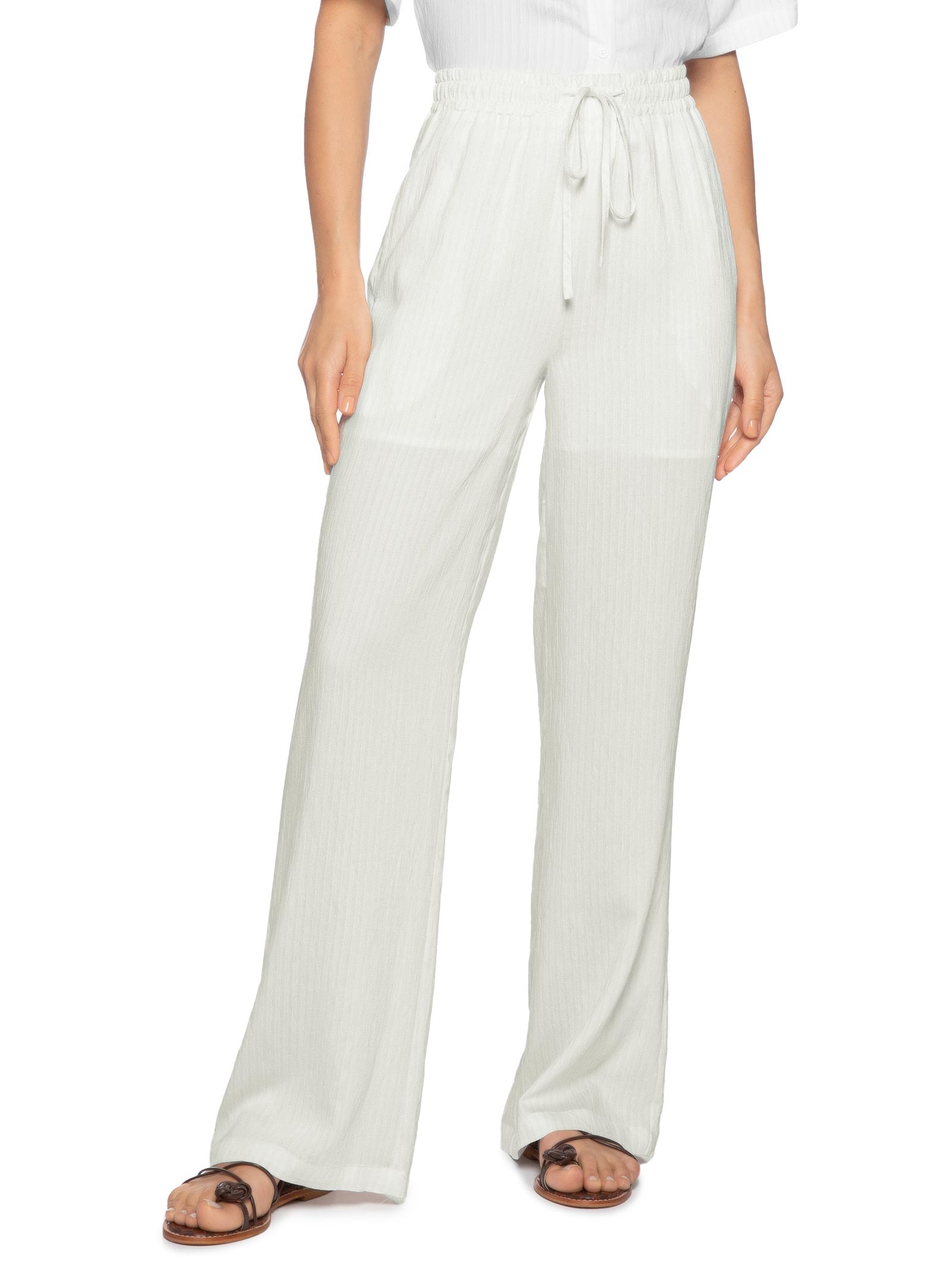 Calça Feminina Pantalona Leve Branco Basiq
