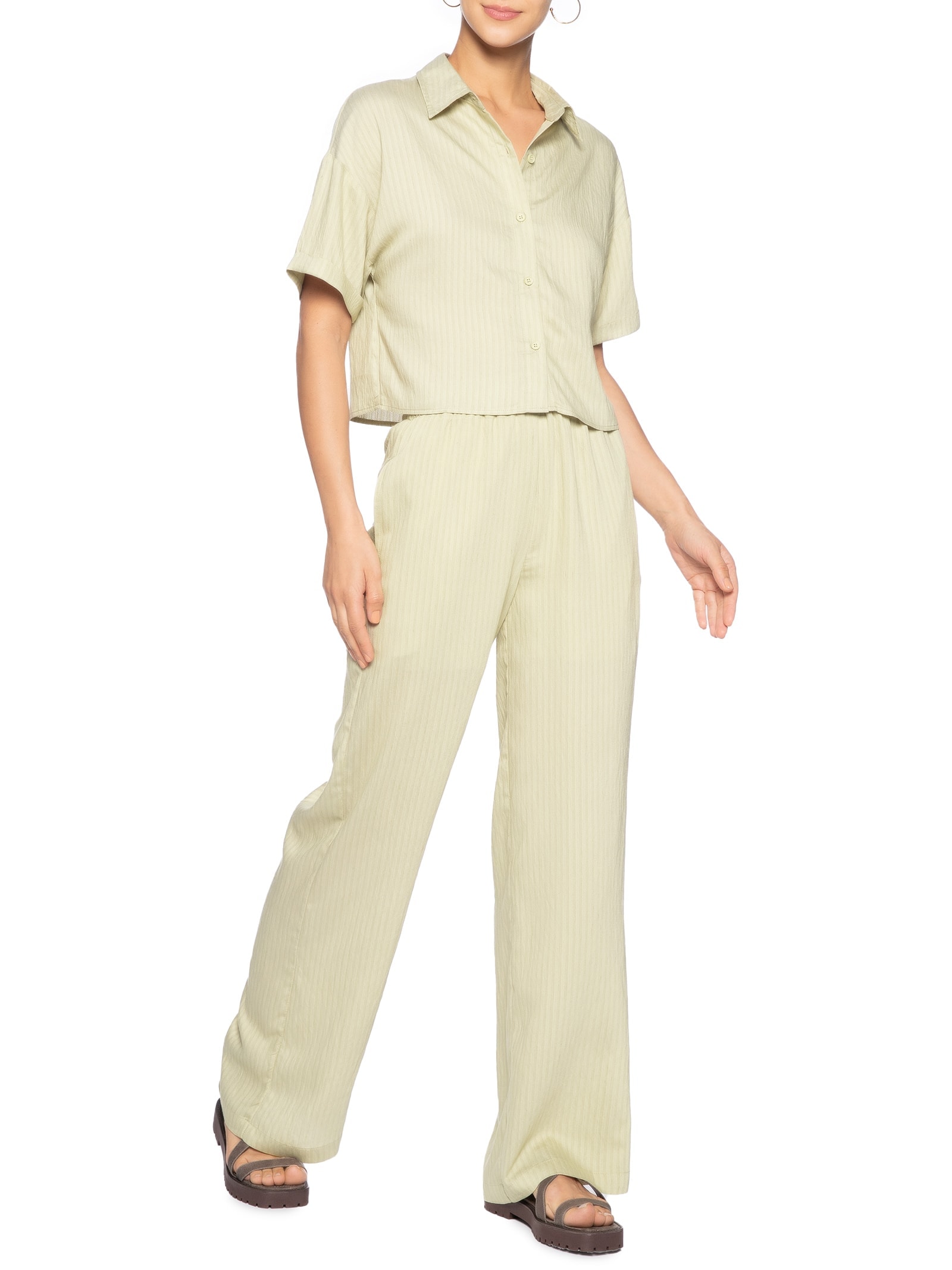 Calça Feminina Pantalona Leve Verde Basiq