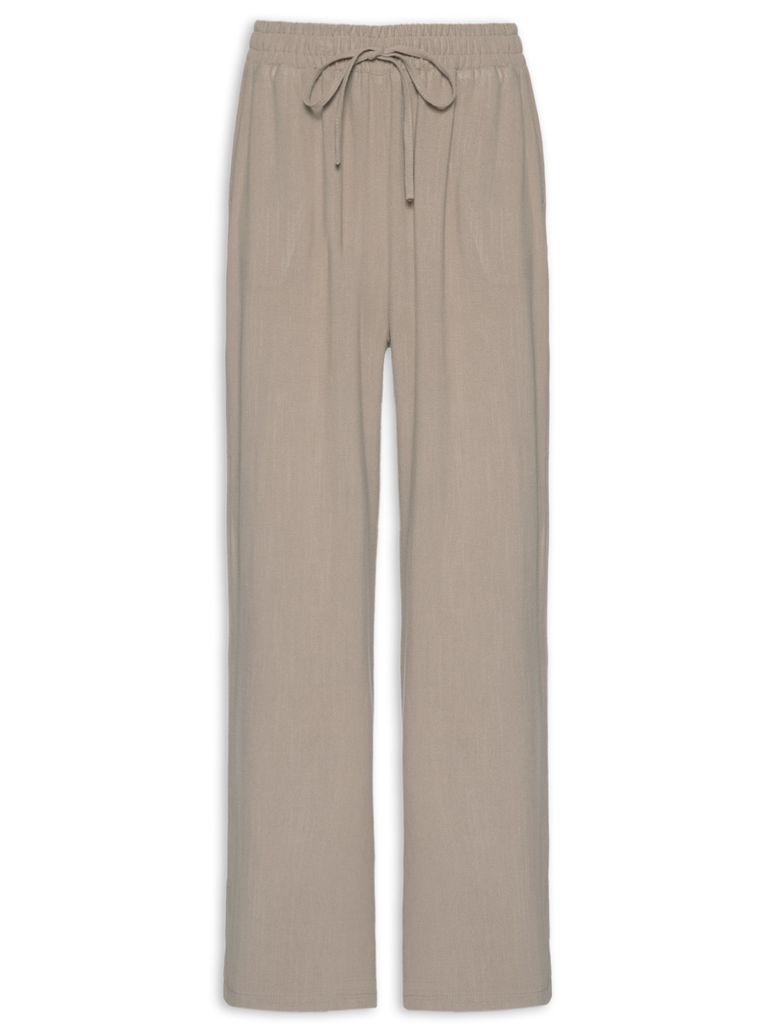 Calça Feminina Pantalona Linho Com Cordão Bege Basiq