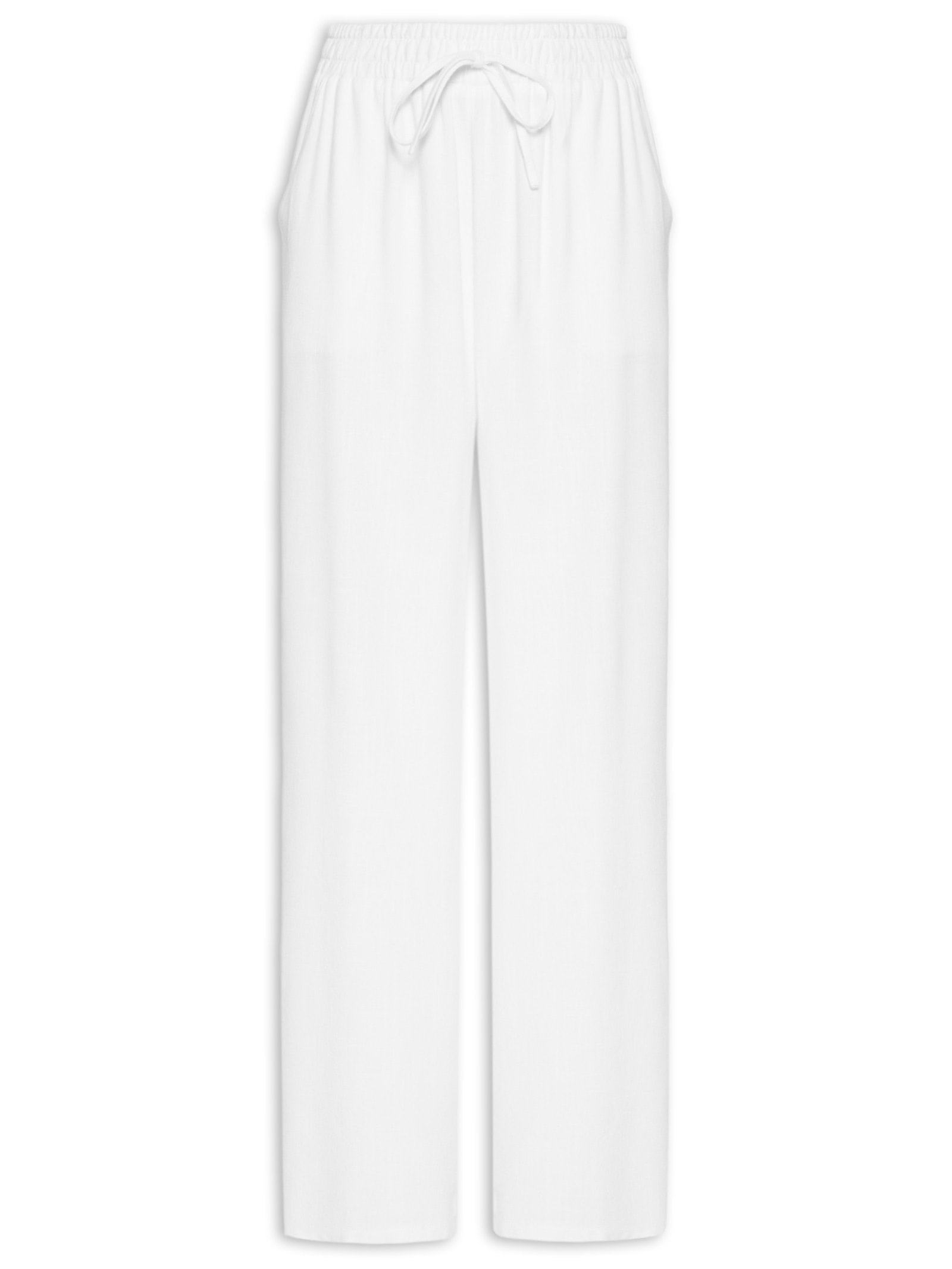 Calça Feminina Pantalona Linho Com Cordão Branco Basiq
