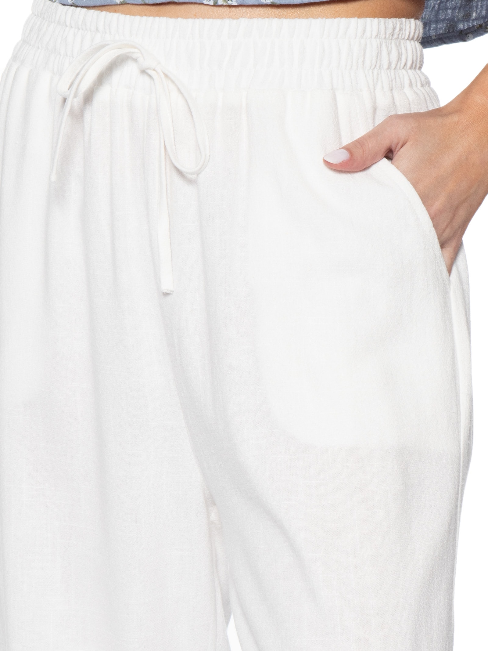 Calça Feminina Pantalona Linho Com Cordão Branco Basiq