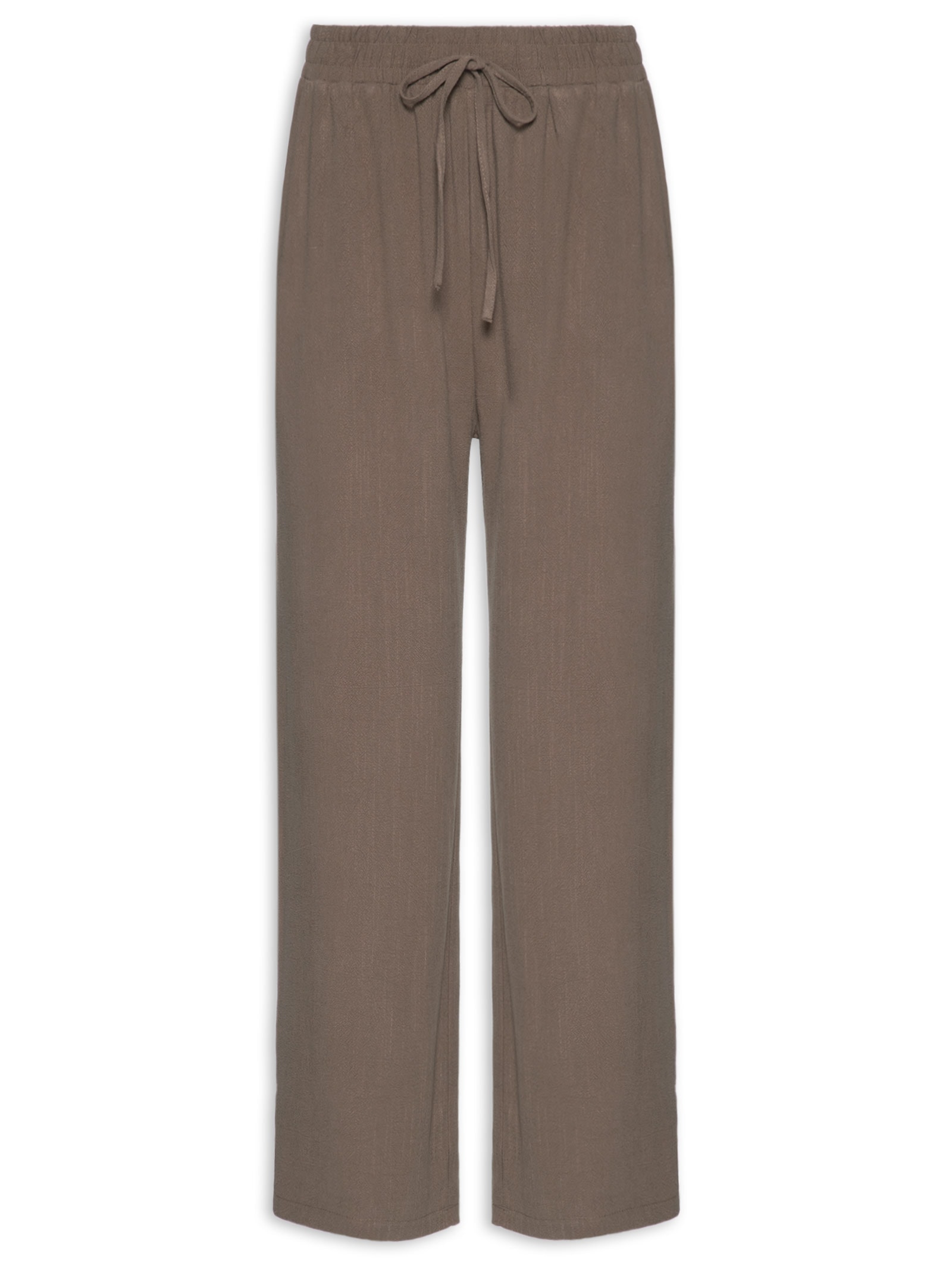 Calça Feminina Pantalona Linho Com Cordão Marrom Basiq