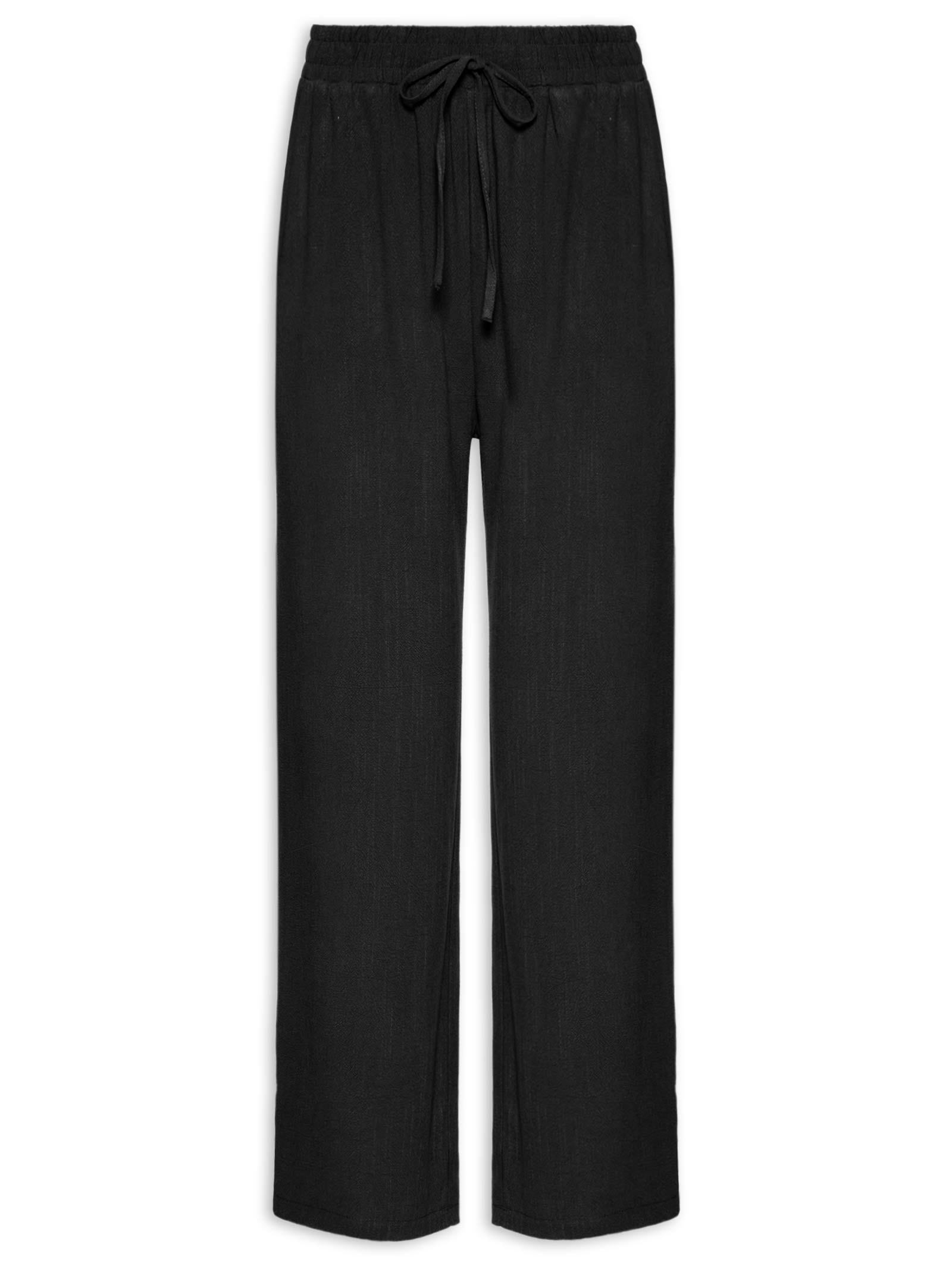 Calça Feminina Pantalona Linho Com Cordão Preto Basiq