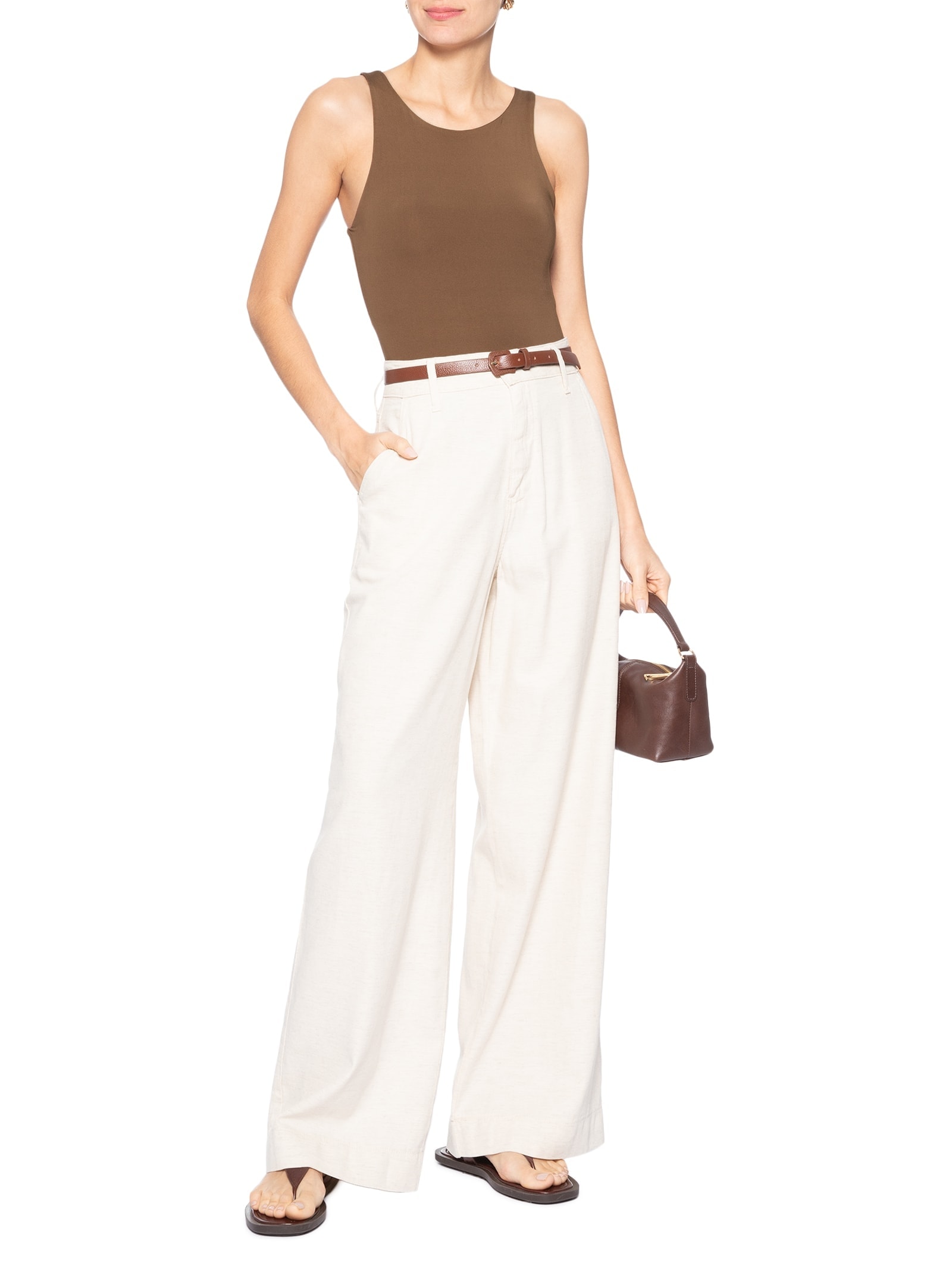 Calça Feminina Pantalona Linho Off White Basiq