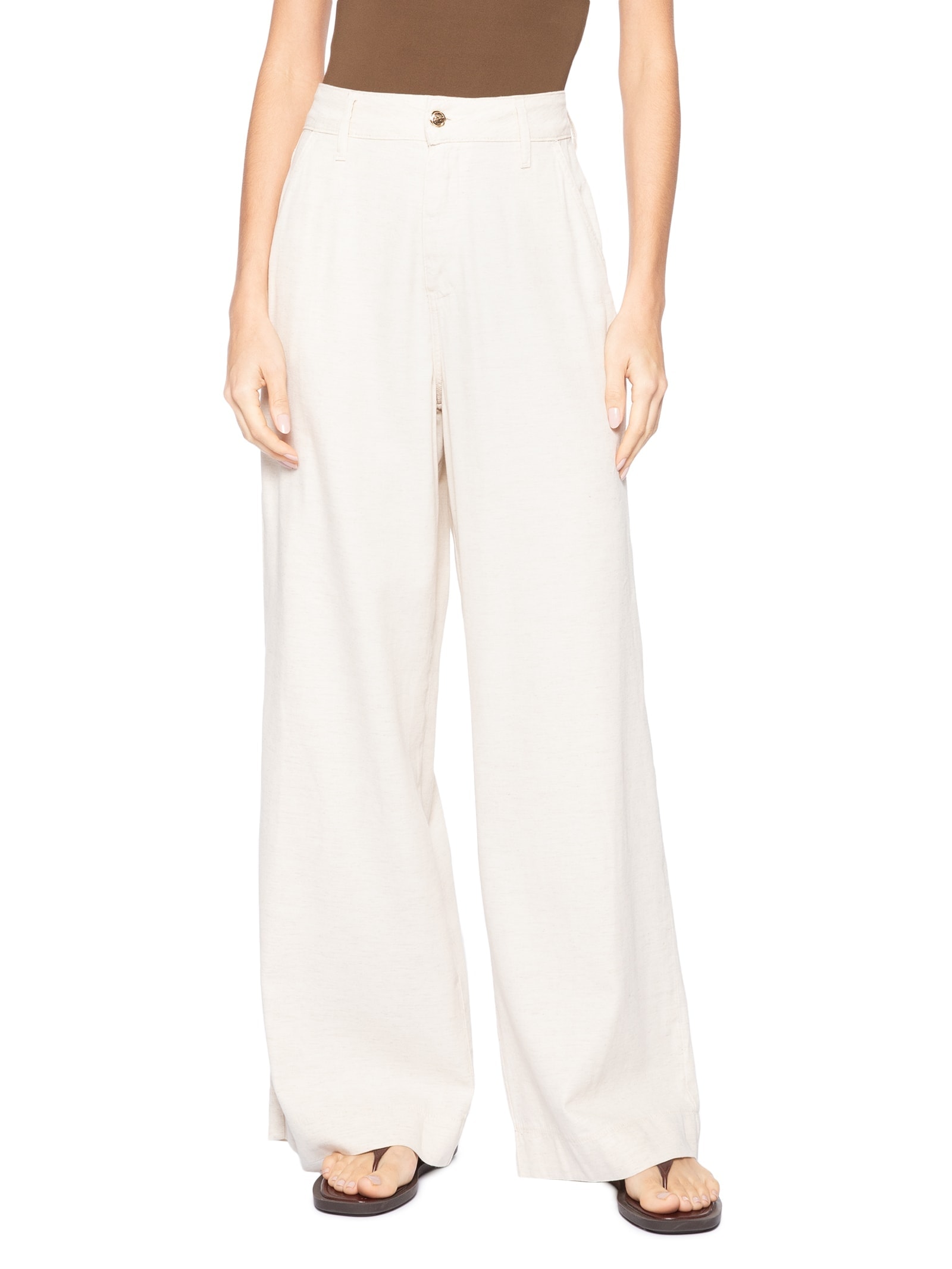 Calça Feminina Pantalona Linho Off White Basiq