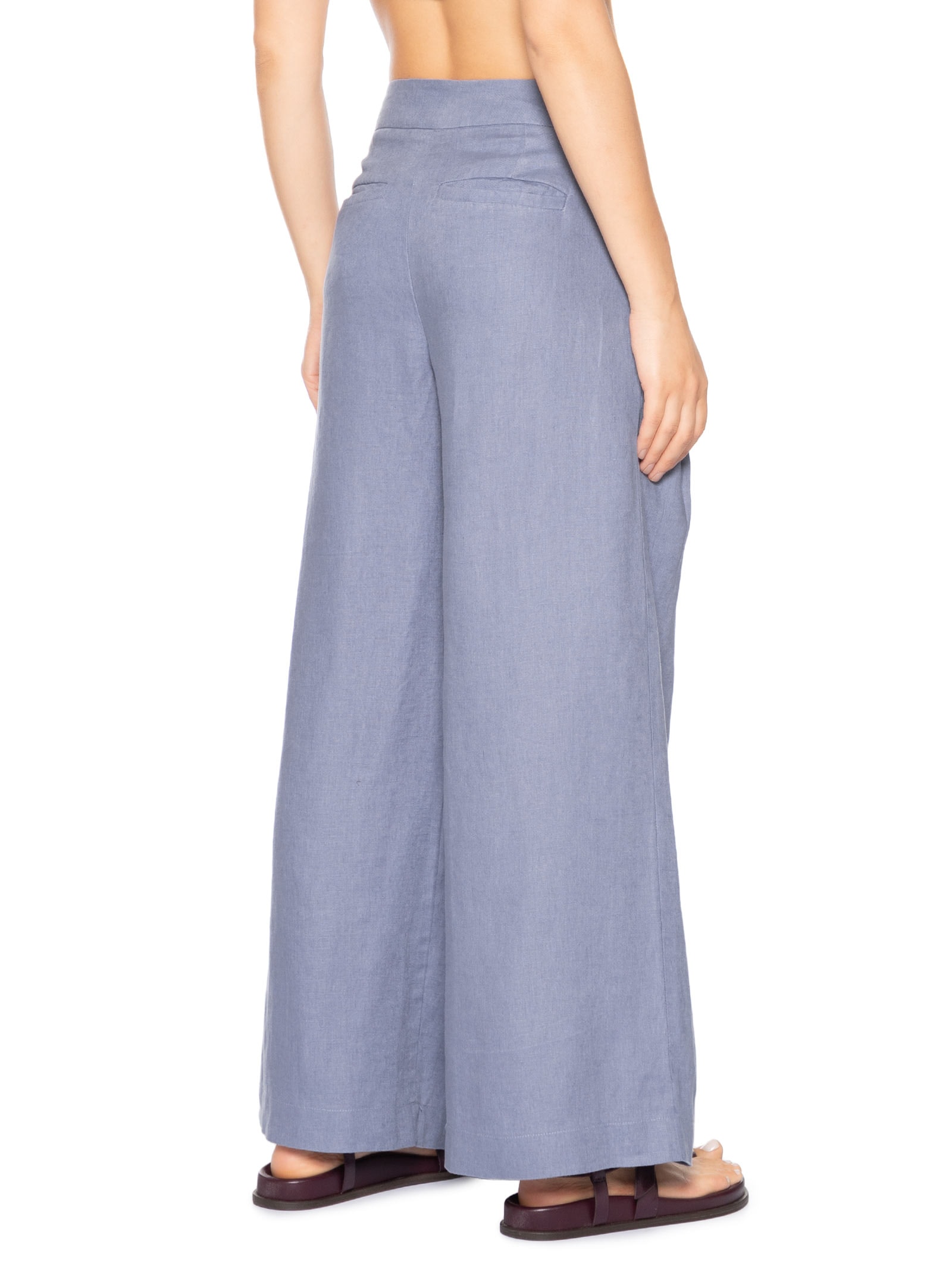 Calça Feminina Pantalona Linho Pregas Roxo Maria Filó