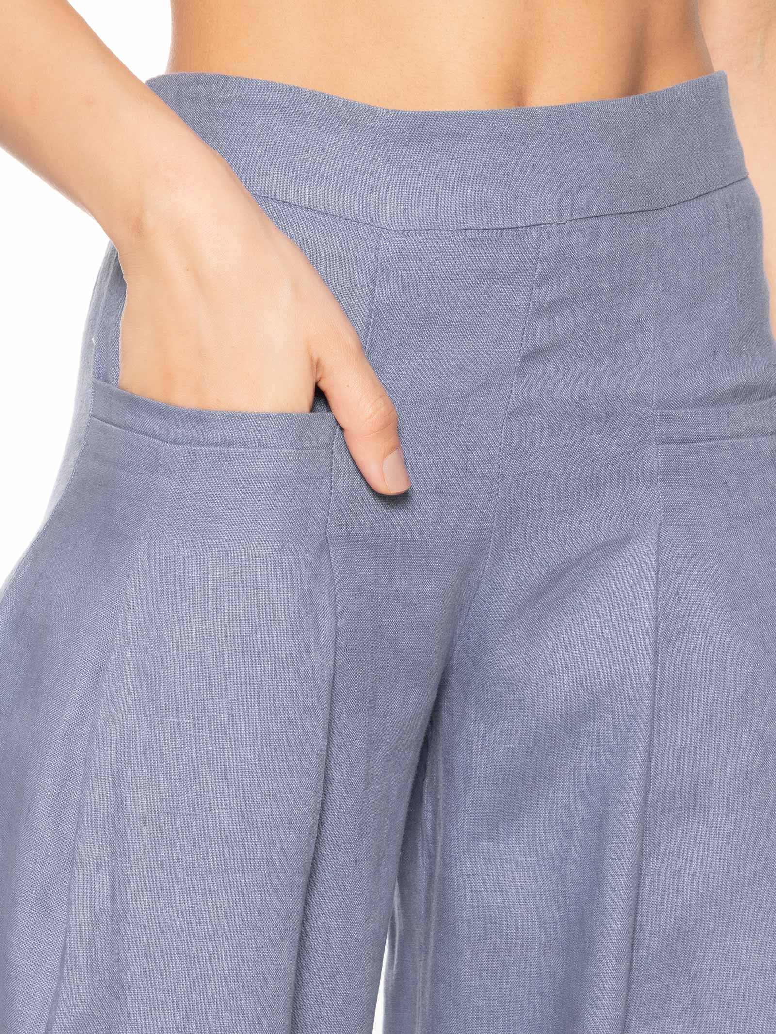 Calça Feminina Pantalona Linho Pregas Roxo Maria Filó