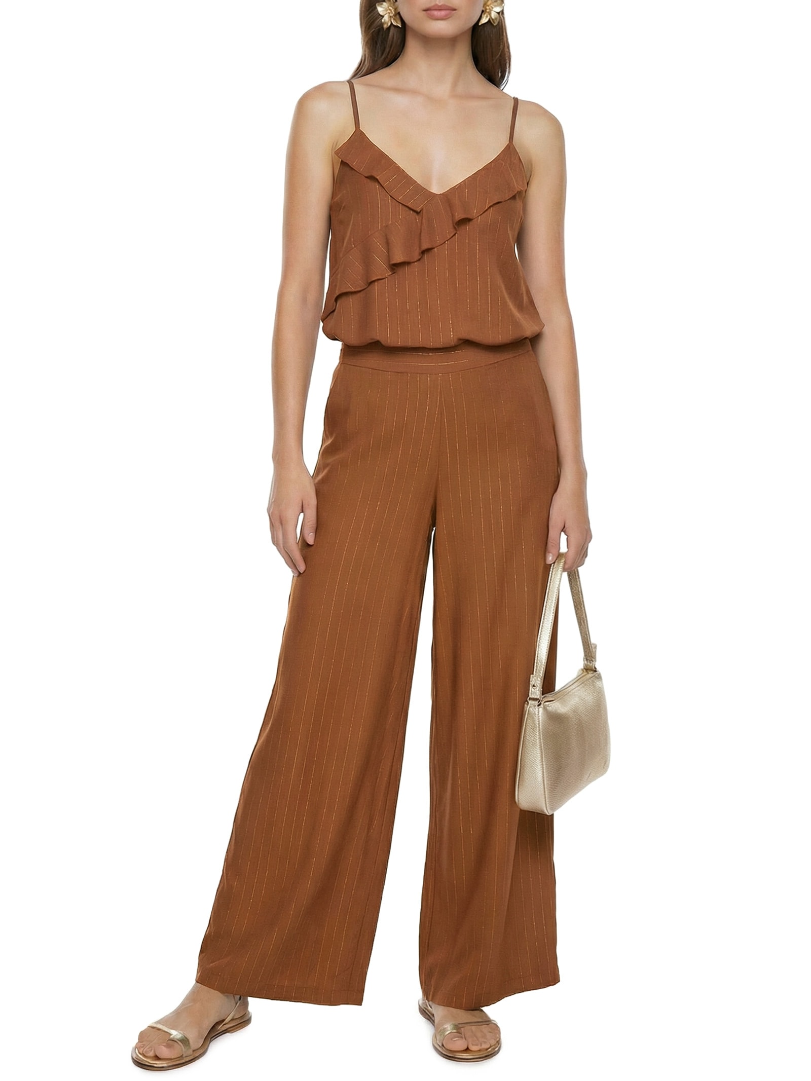 Calça Feminina Pantalona Lisa Marrom Cacay