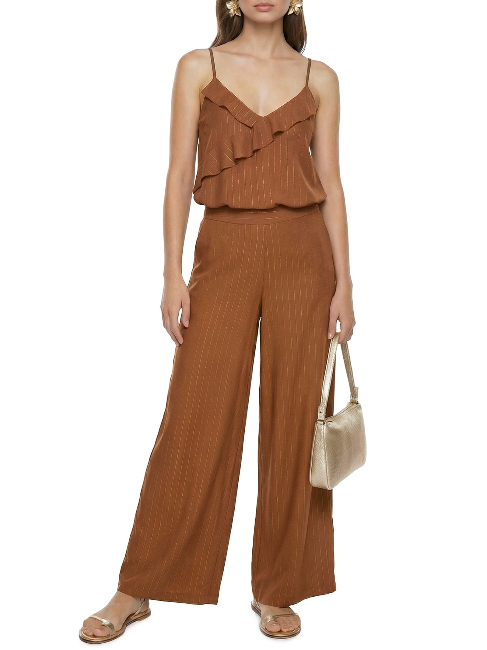 Calça Feminina Pantalona Lisa Marrom Cacay