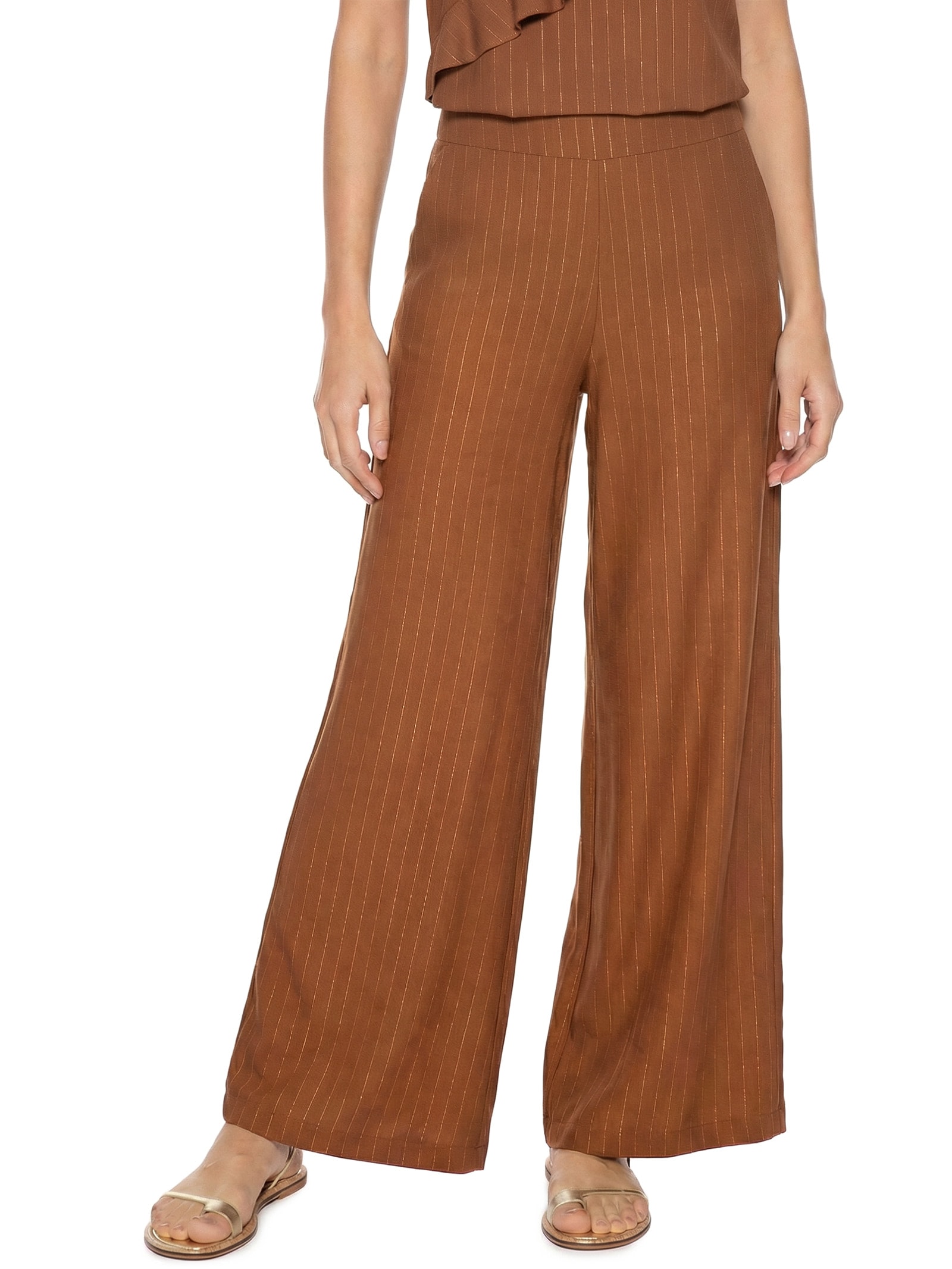 Calça Feminina Pantalona Lisa Marrom Cacay