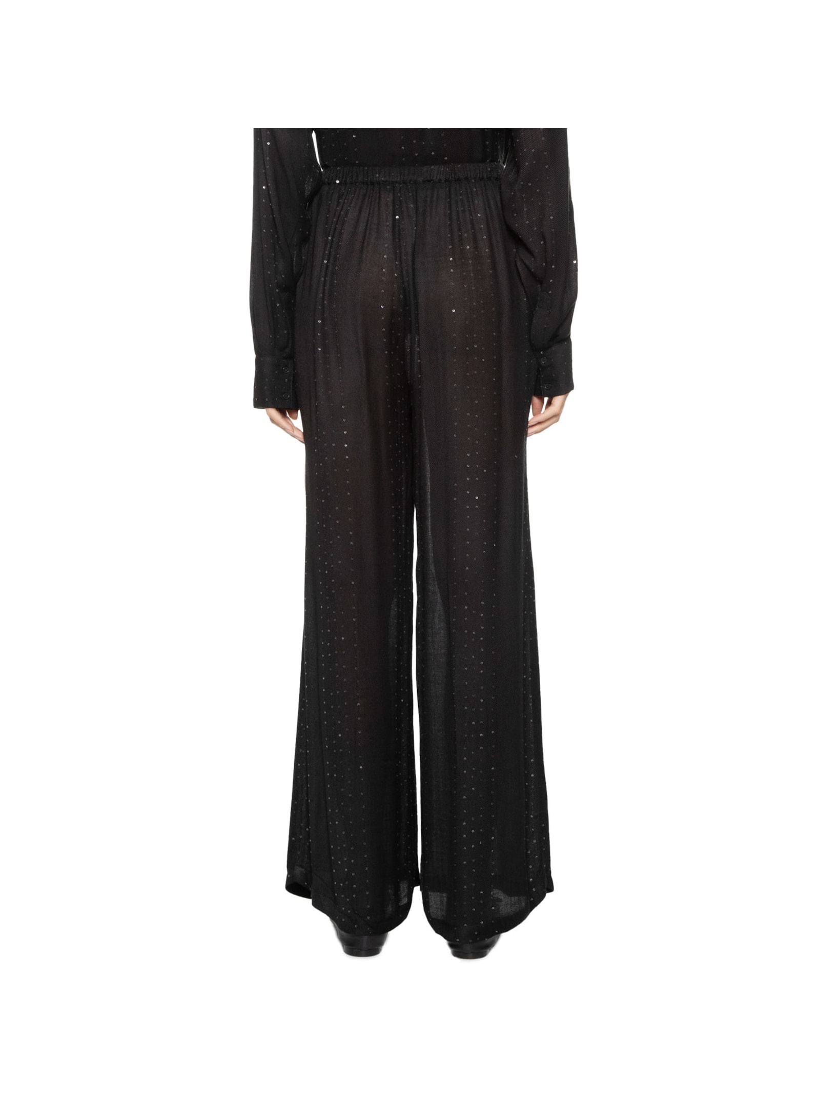 Calça Feminina Pantalona Listras Paetê Preto Animale Jeans