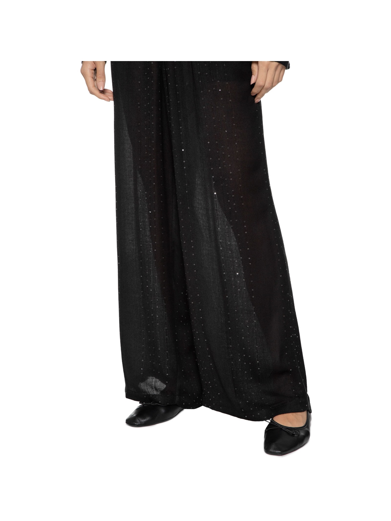 Calça Feminina Pantalona Listras Paetê Preto Animale Jeans