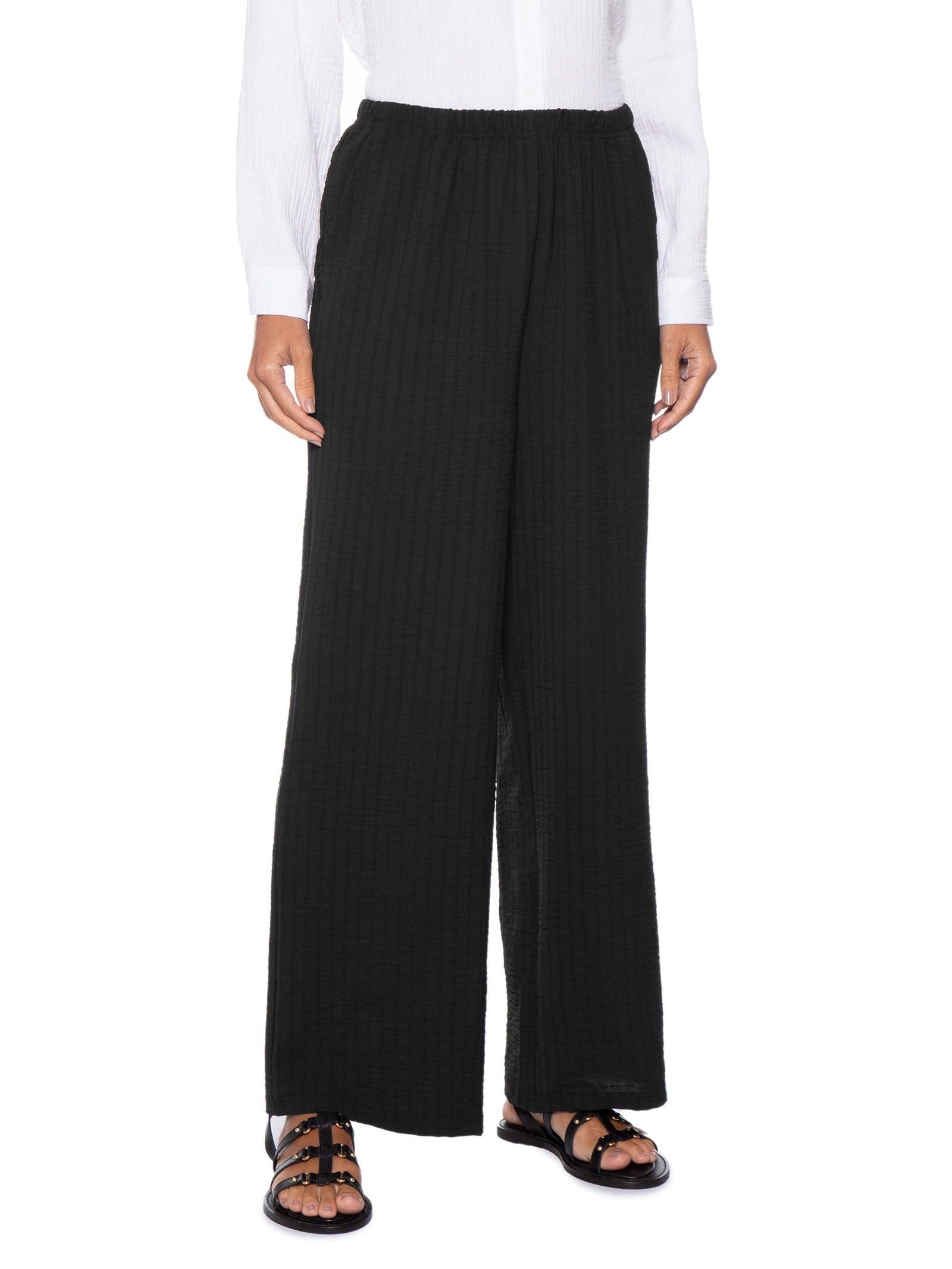 Calça Feminina Pantalona Listras Preto Basiq