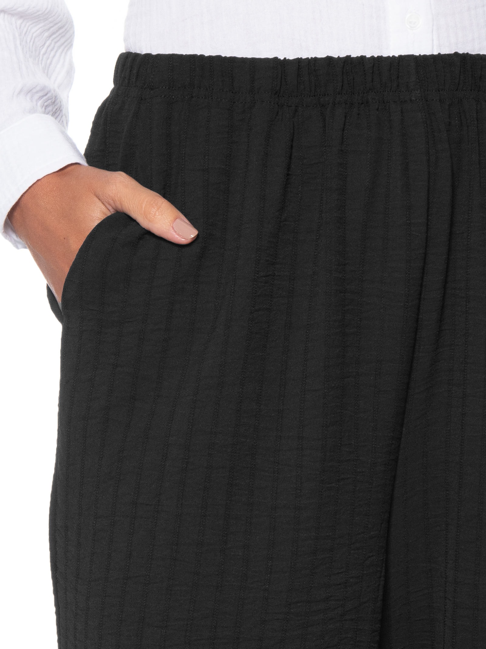 Calça Feminina Pantalona Listras Preto Basiq