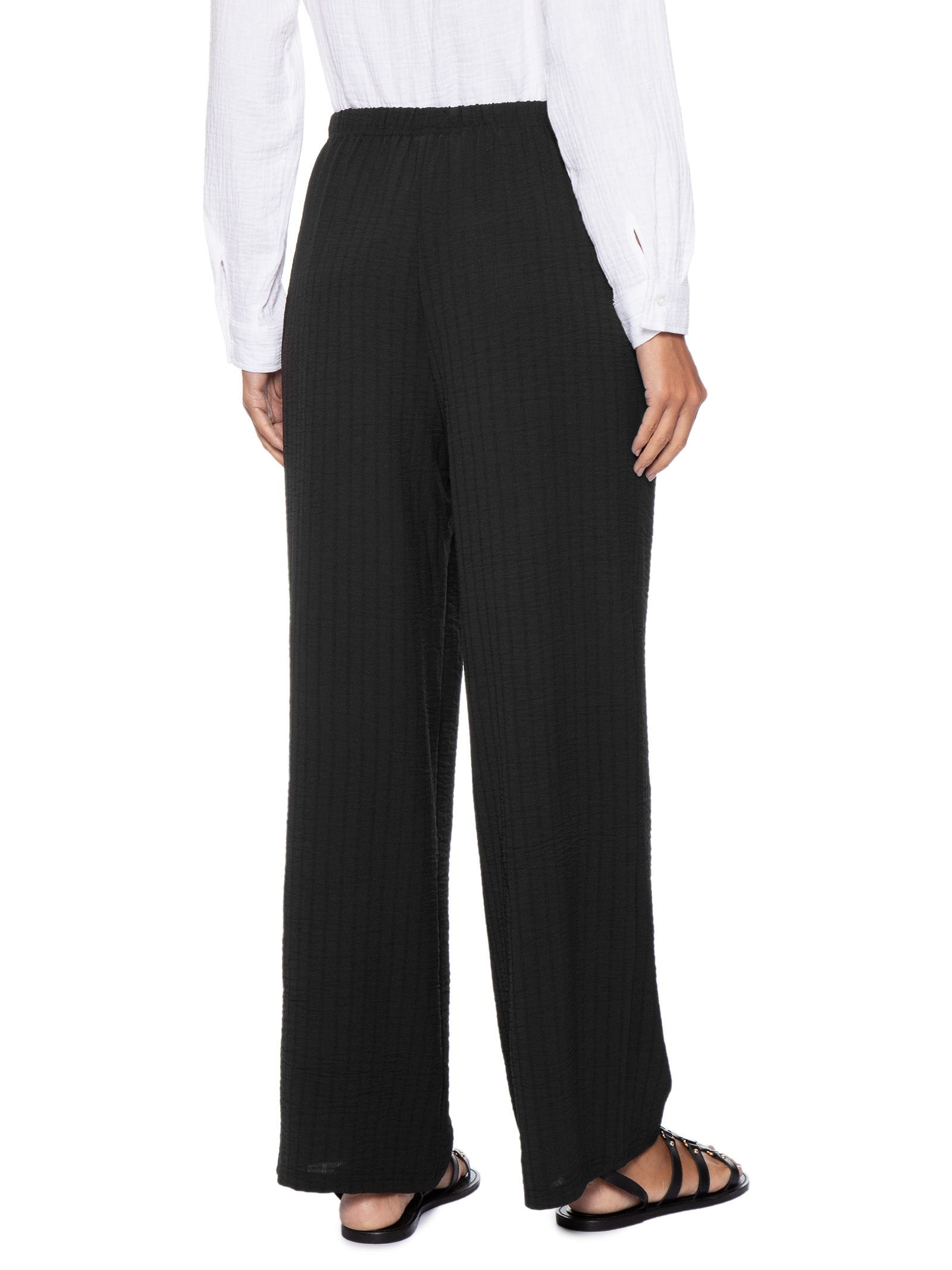 Calça Feminina Pantalona Listras Preto Basiq
