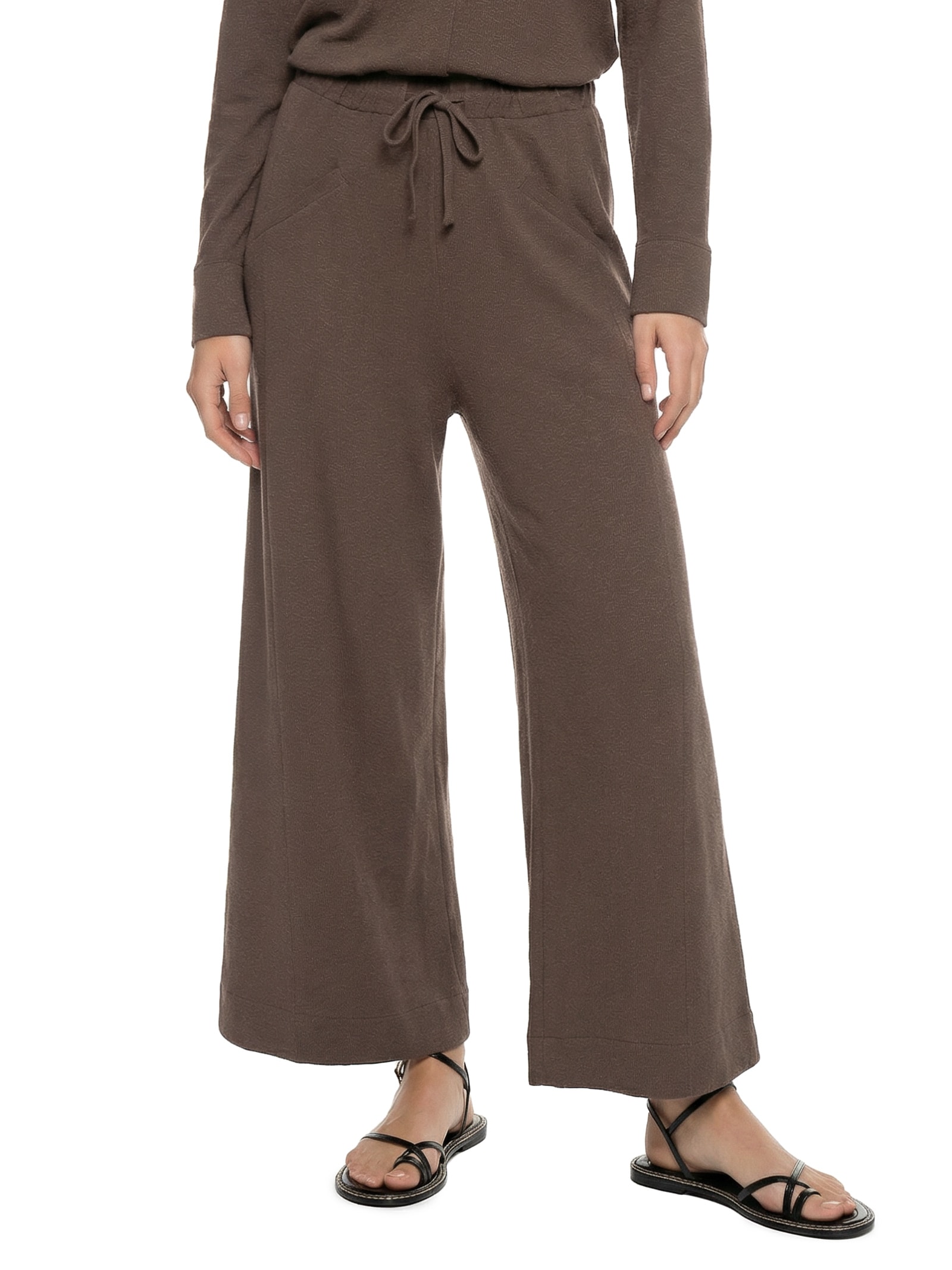 Calça Feminina Pantalona Malha Crepe Flamê Marrom Cantão