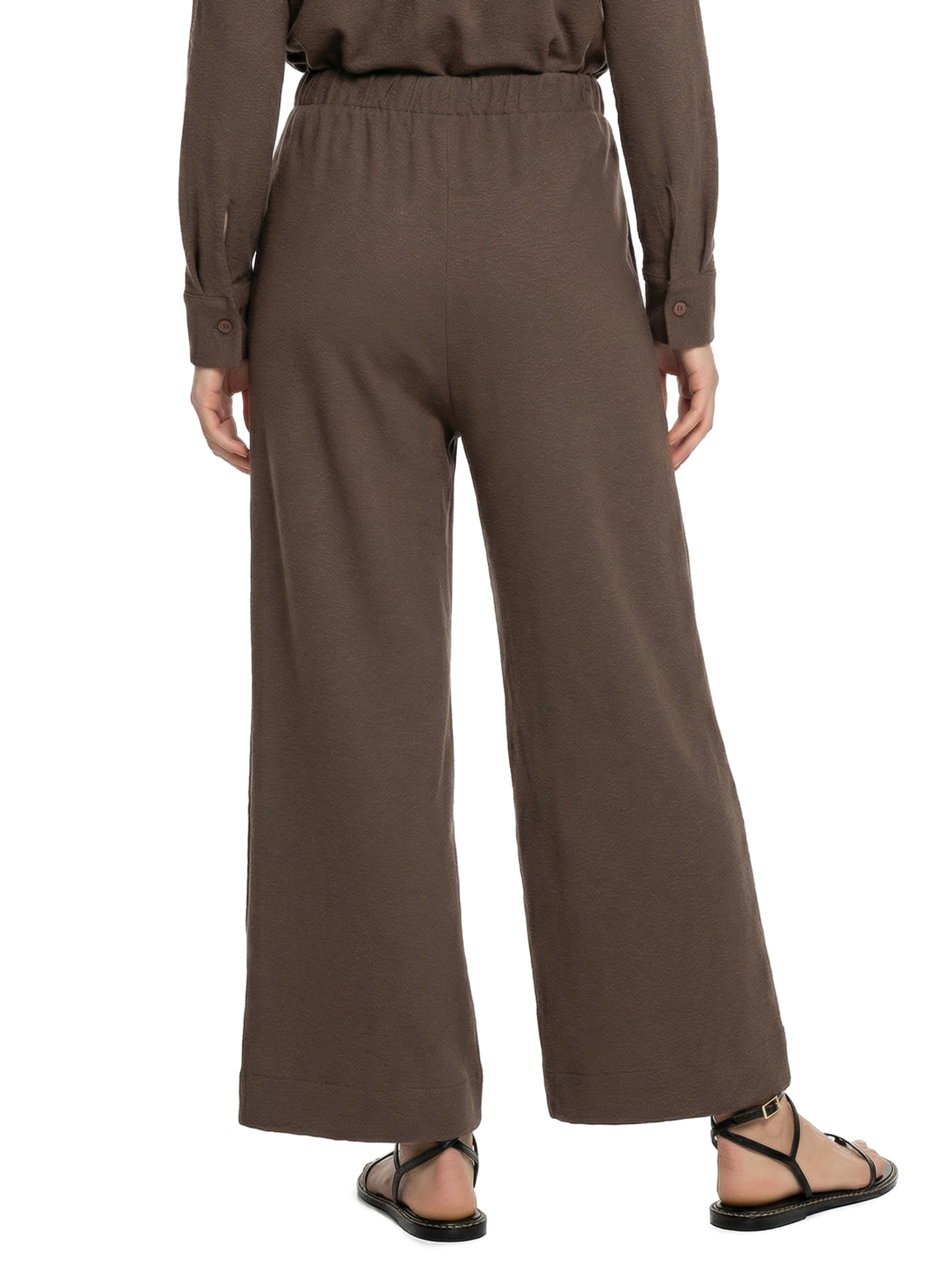 Calça Feminina Pantalona Malha Crepe Flamê Marrom Cantão