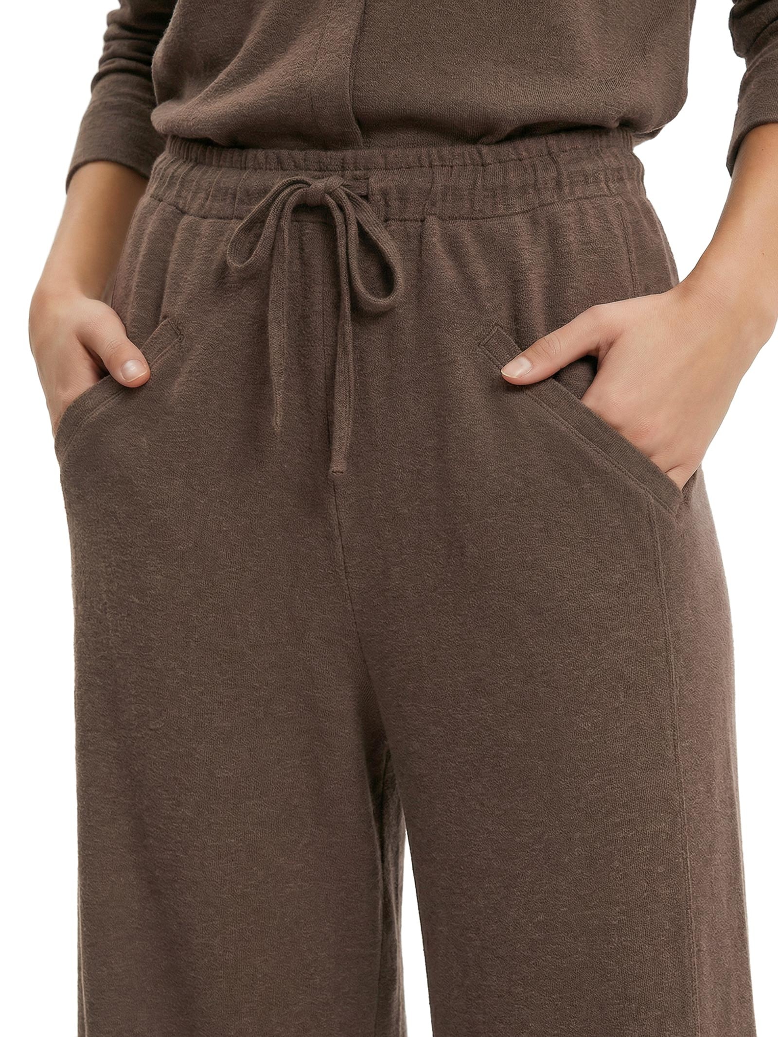 Calça Feminina Pantalona Malha Crepe Flamê Marrom Cantão