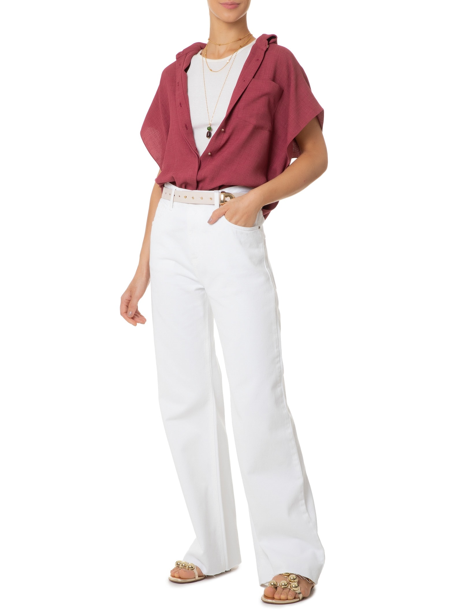 Le Lis Calça Feminina Pantalona Maria Sarja Branco