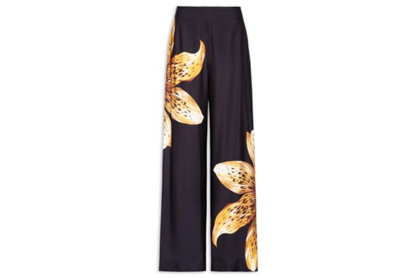 Calça Feminina Pantalona Orquídea Onça - Preto