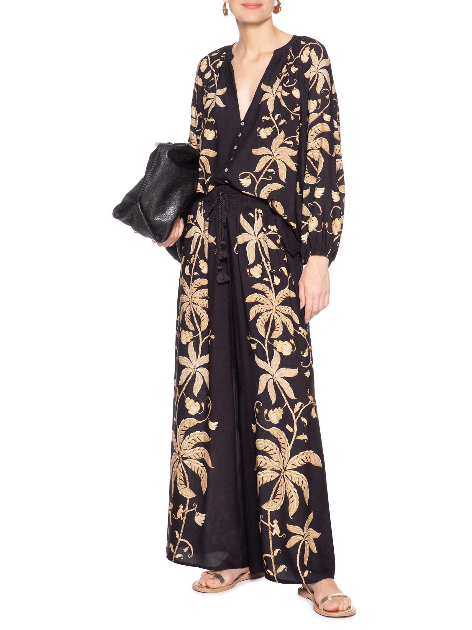 Calça Feminina Pantalona Ourinho Tropical Preto Farm