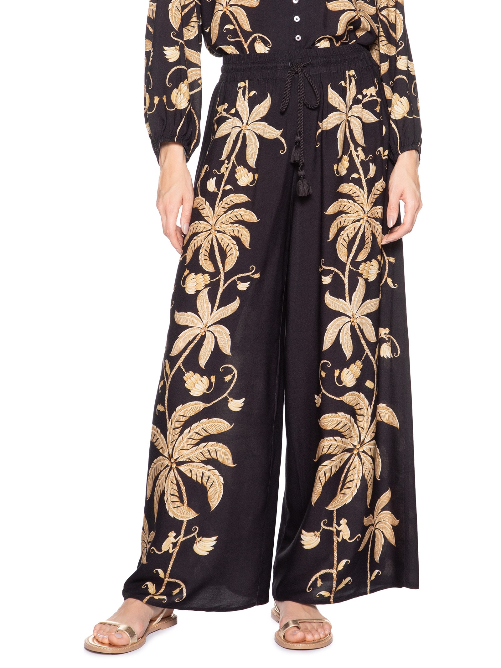 Calça Feminina Pantalona Ourinho Tropical Preto Farm