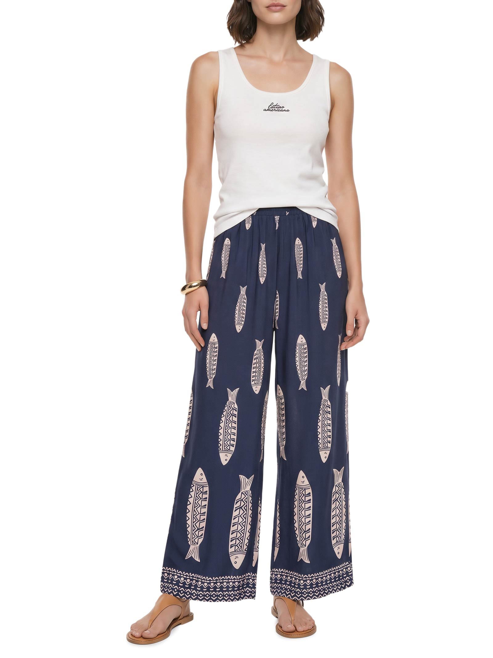 Calça Feminina Pantalona Pala Elástico – Azul Cacay
