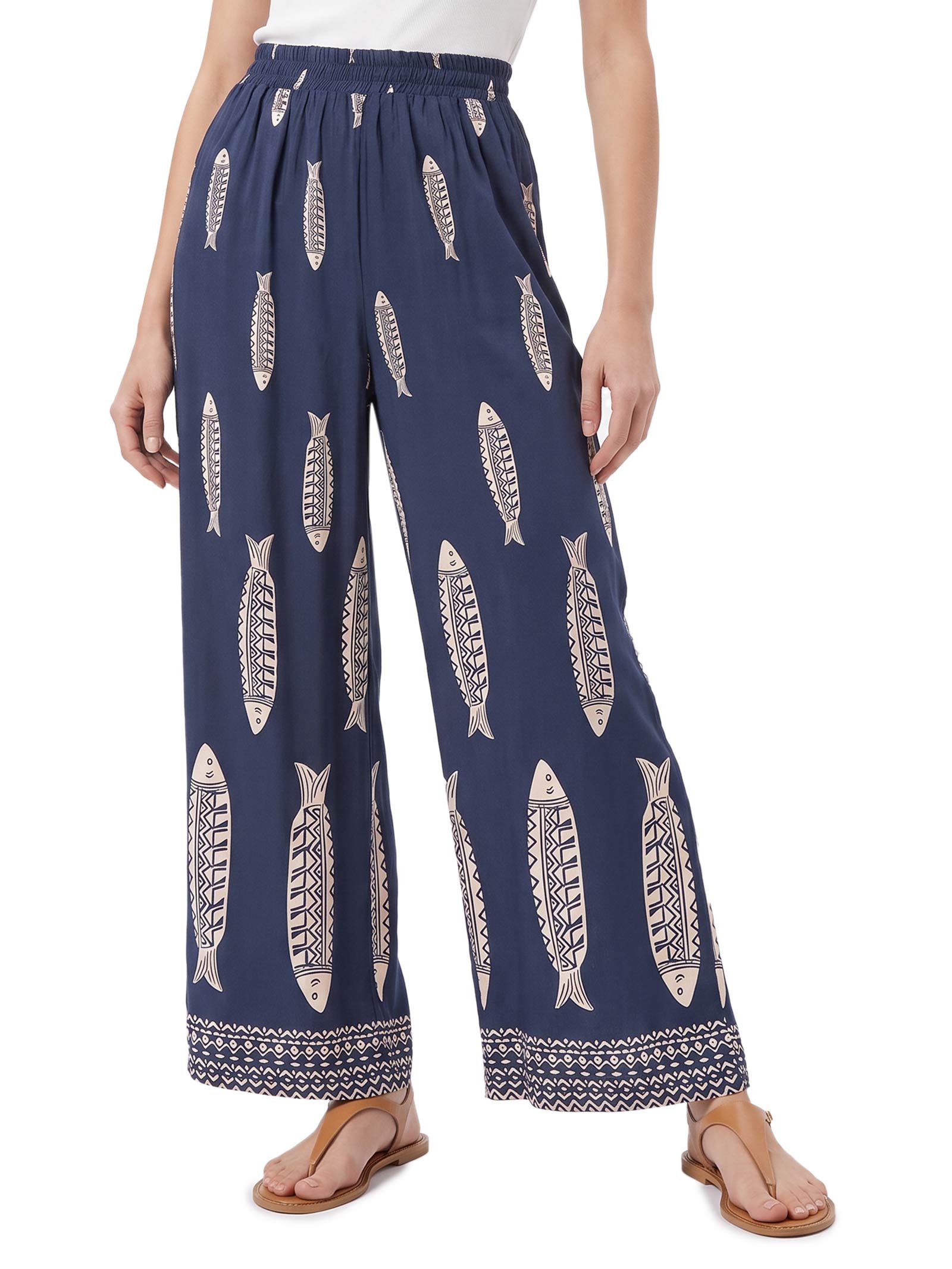 Calça Feminina Pantalona Pala Elástico – Azul Cacay