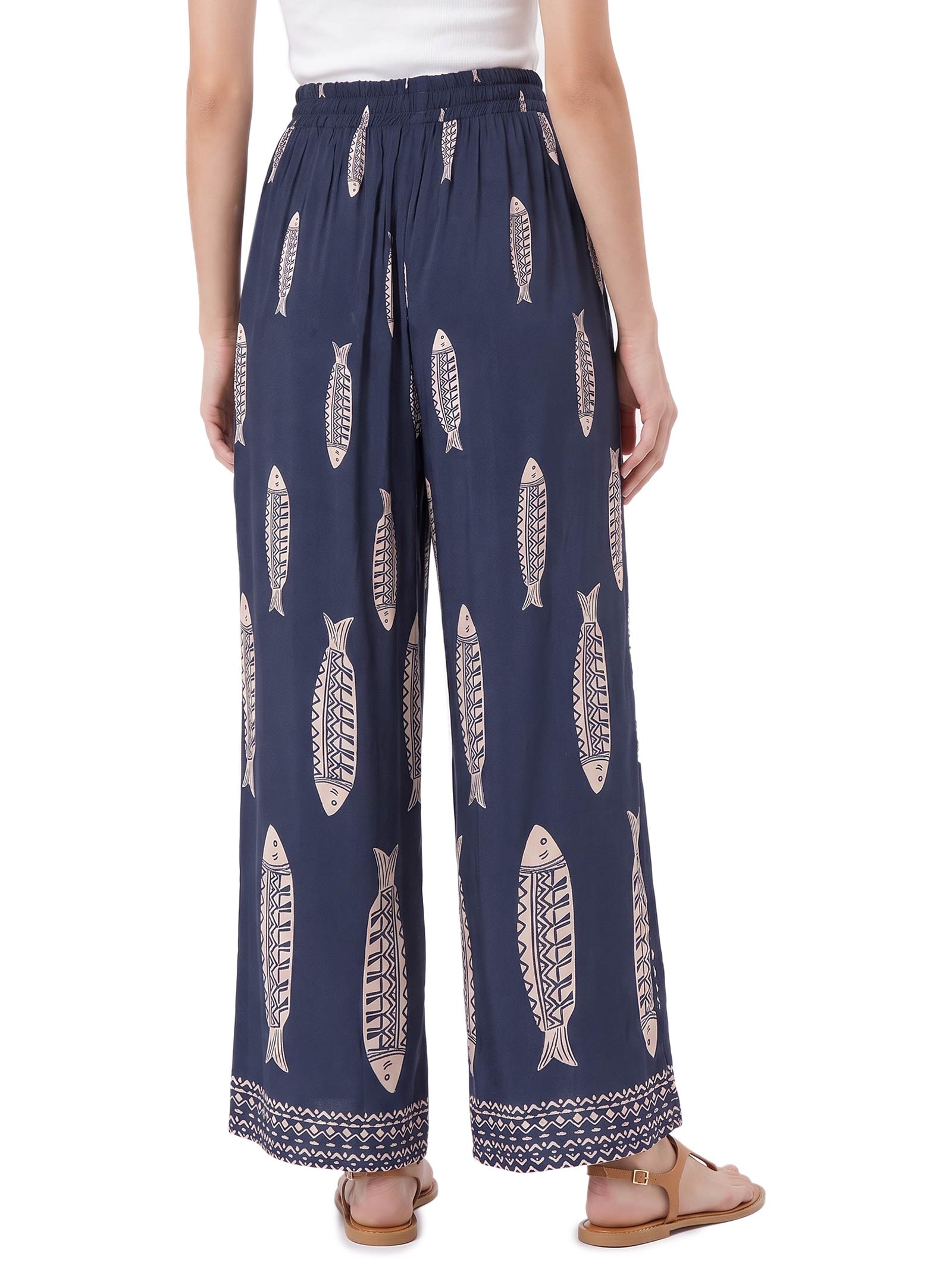 Calça Feminina Pantalona Pala Elástico – Azul Cacay