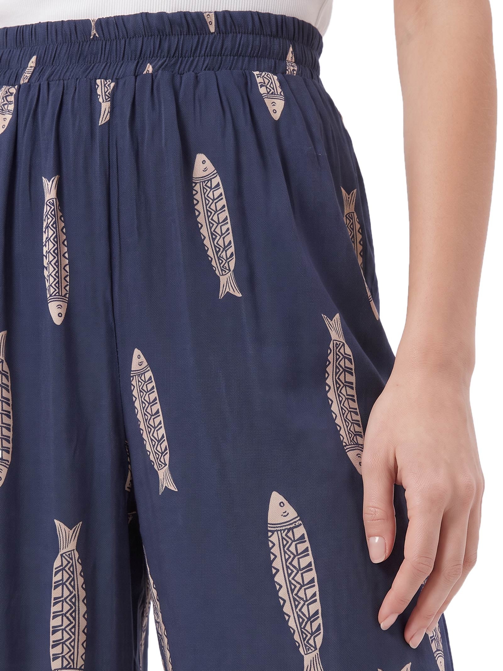 Calça Feminina Pantalona Pala Elástico – Azul Cacay