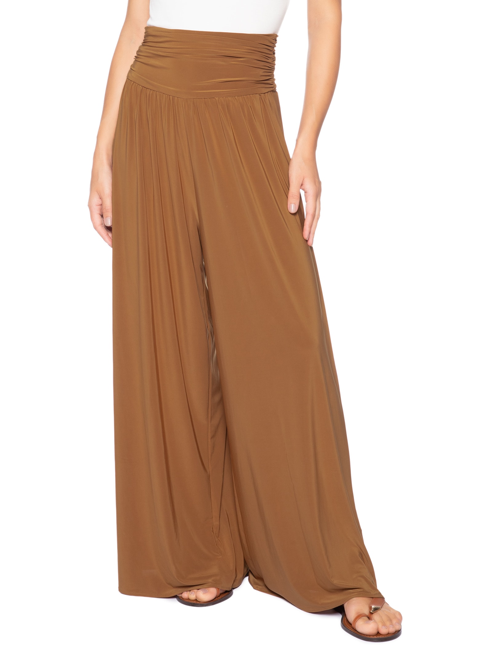 Calça Feminina Pantalona Pala Jersey Marrom Animale