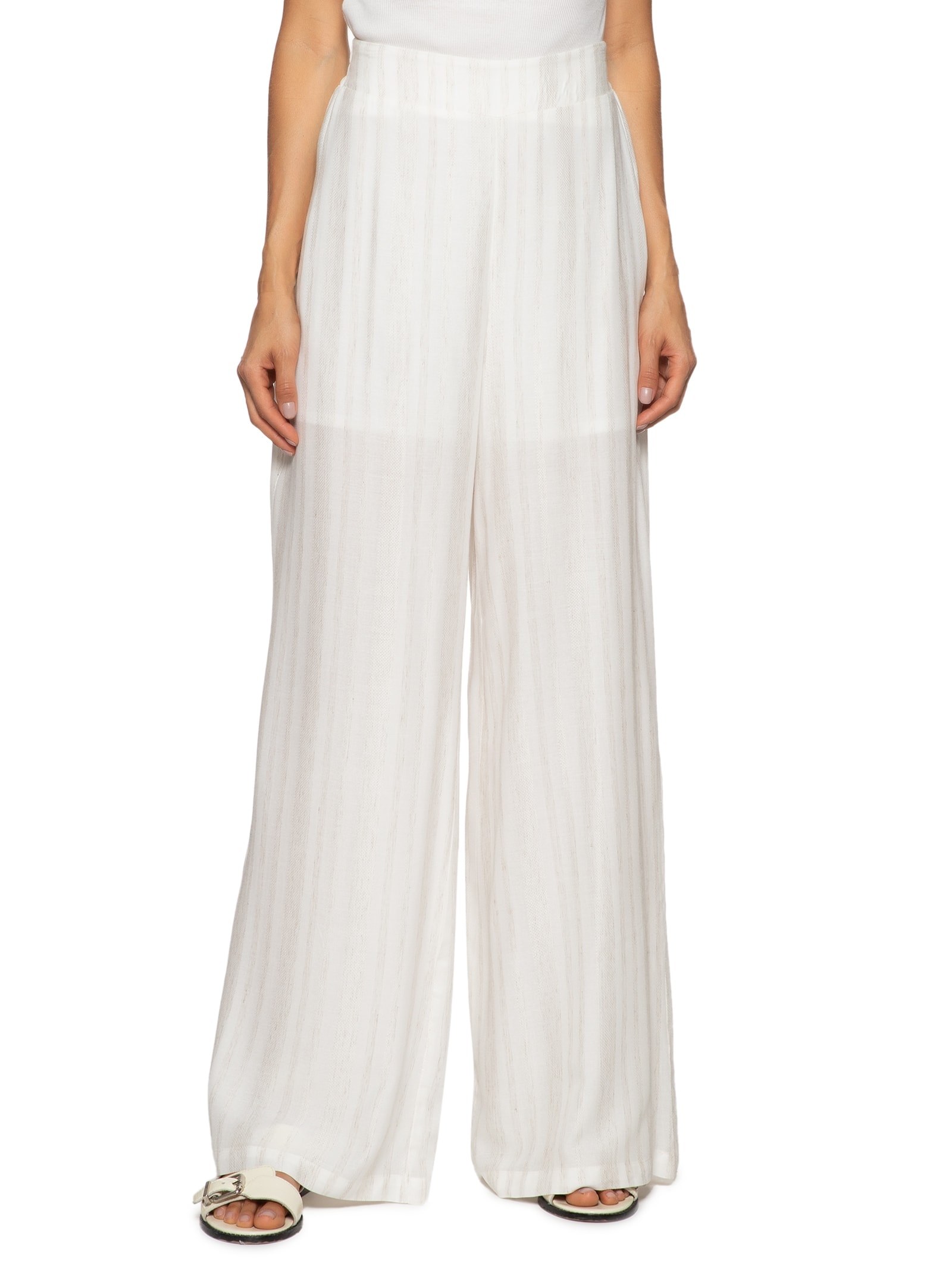 Calça Feminina Pantalona Pala Lastex Off White Cacay