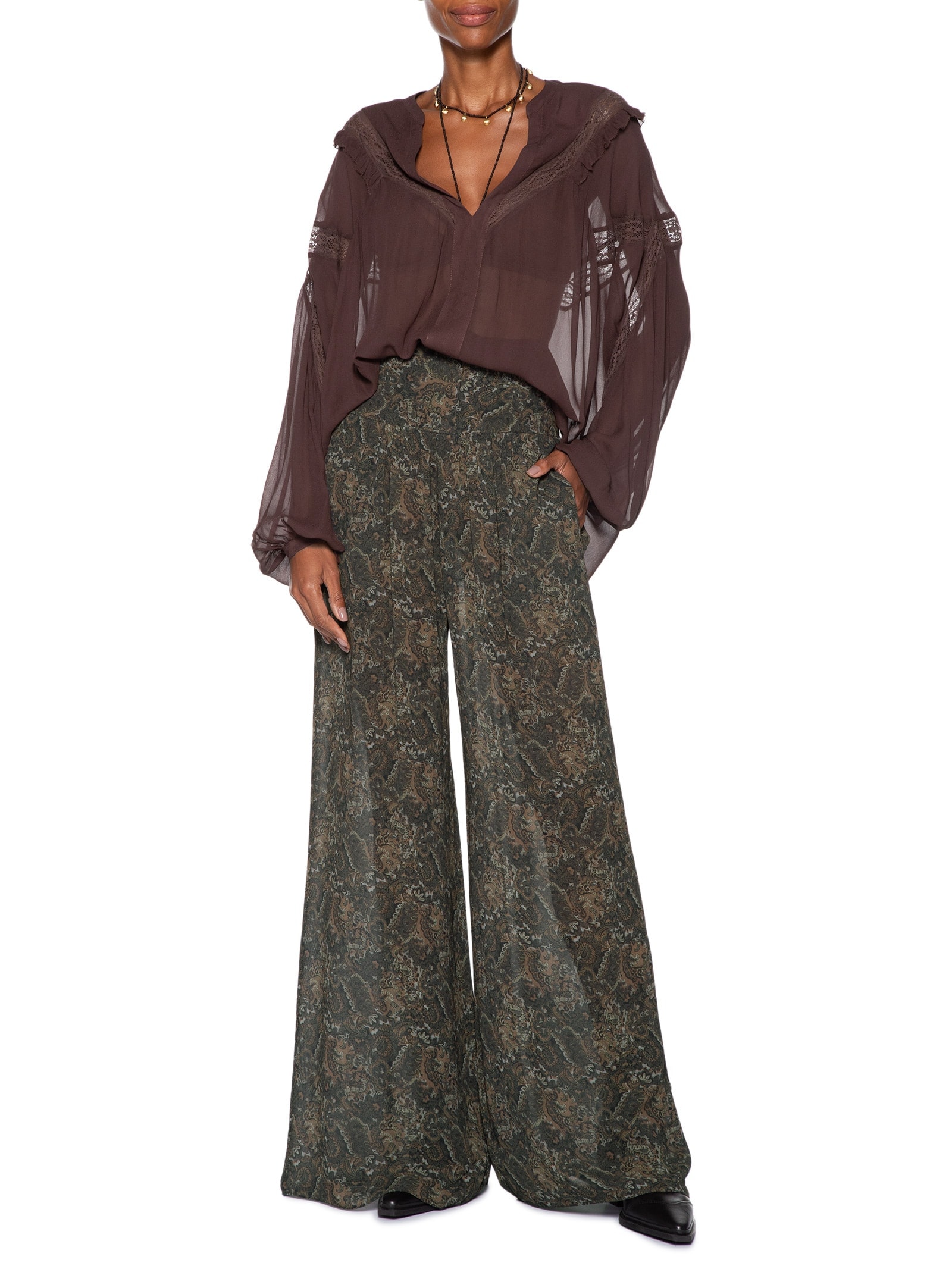 Calça Feminina Pantalona Pala Pregas Verde Animale