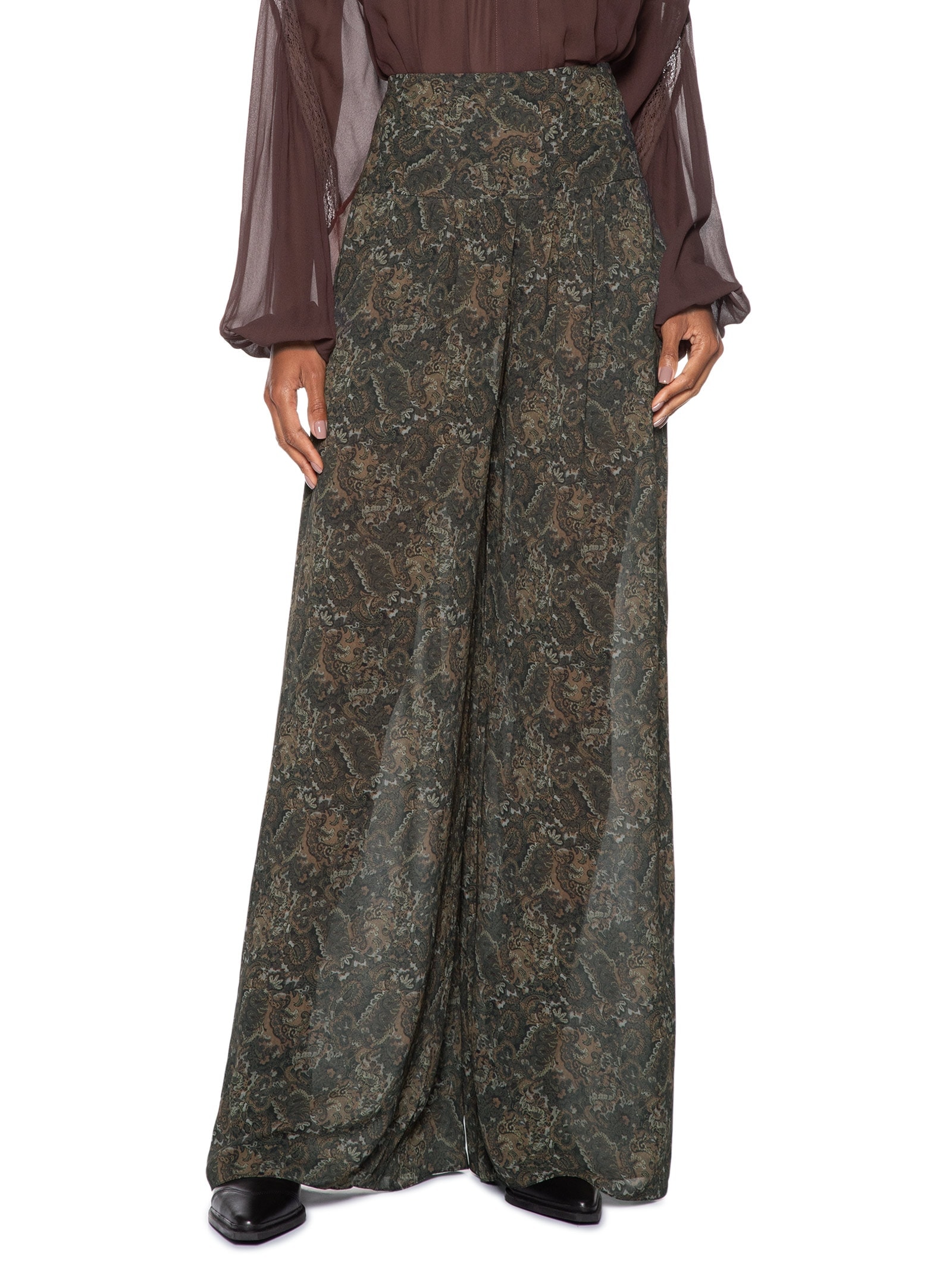 Calça Feminina Pantalona Pala Pregas Verde Animale