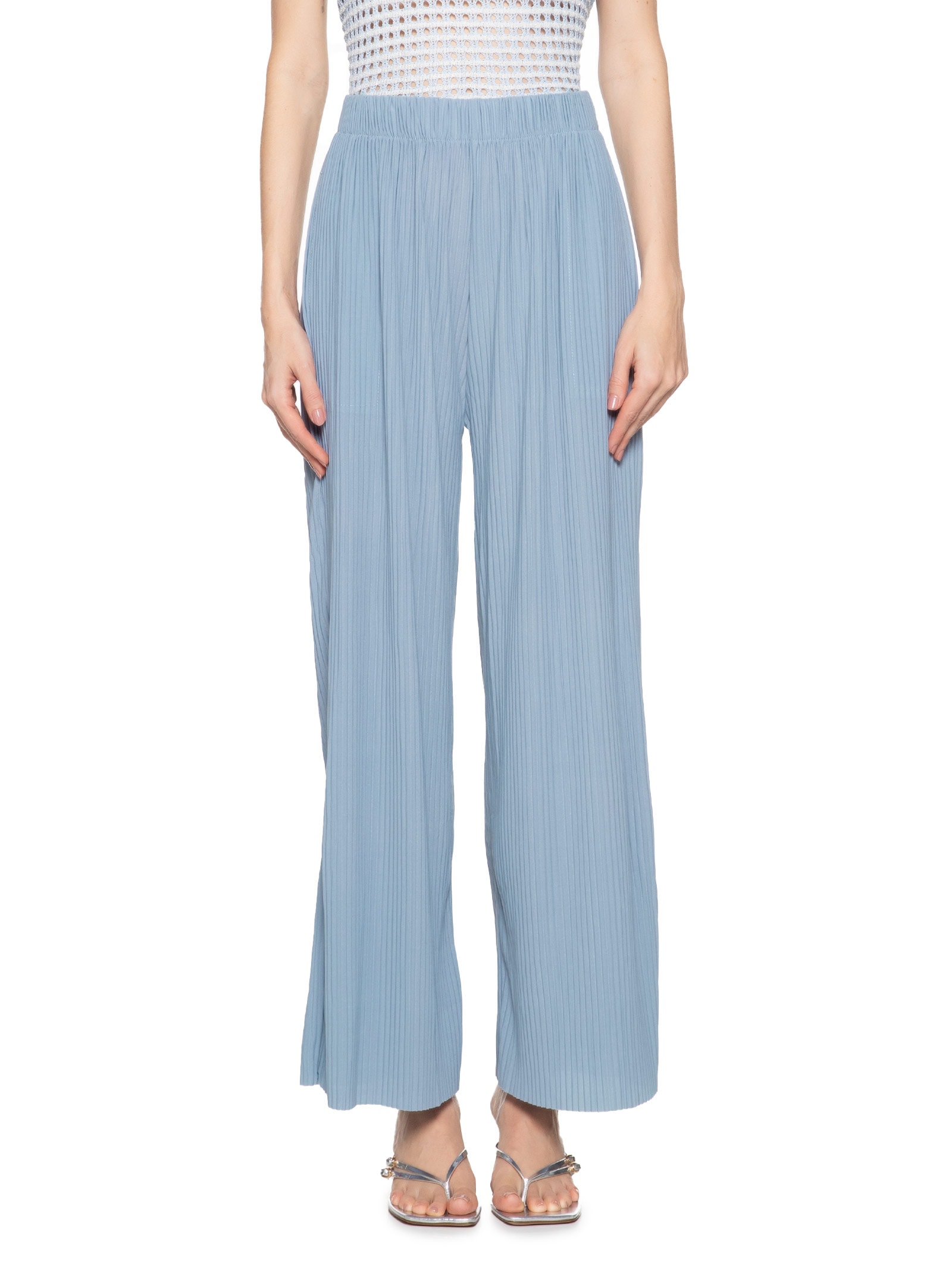 Calça Feminina Pantalona Plissada Azul Market 33