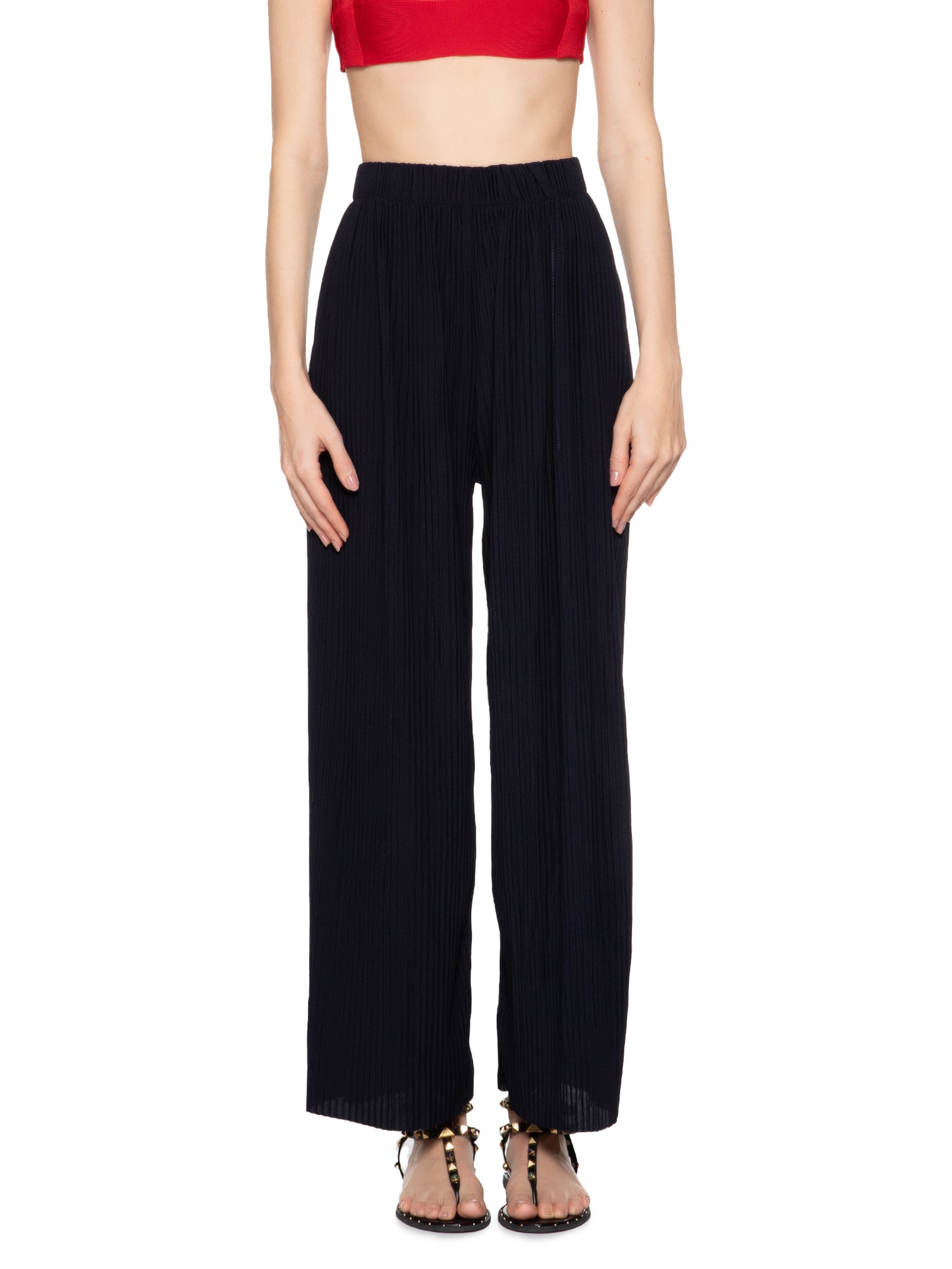 Calça Feminina Pantalona Plissada Azul Market 33