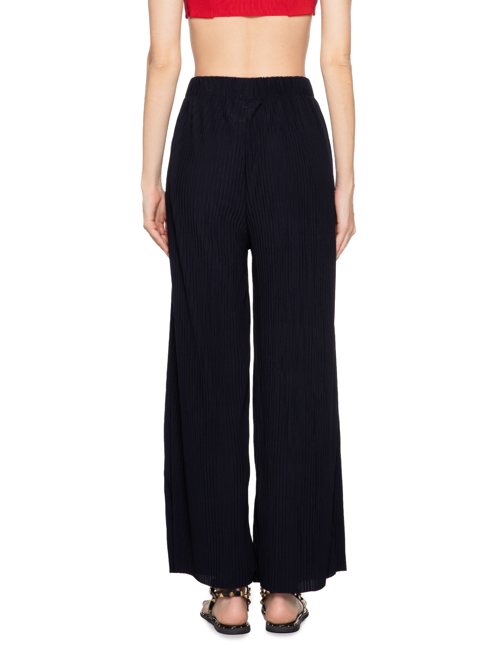 Calça Feminina Pantalona Plissada Azul Market 33