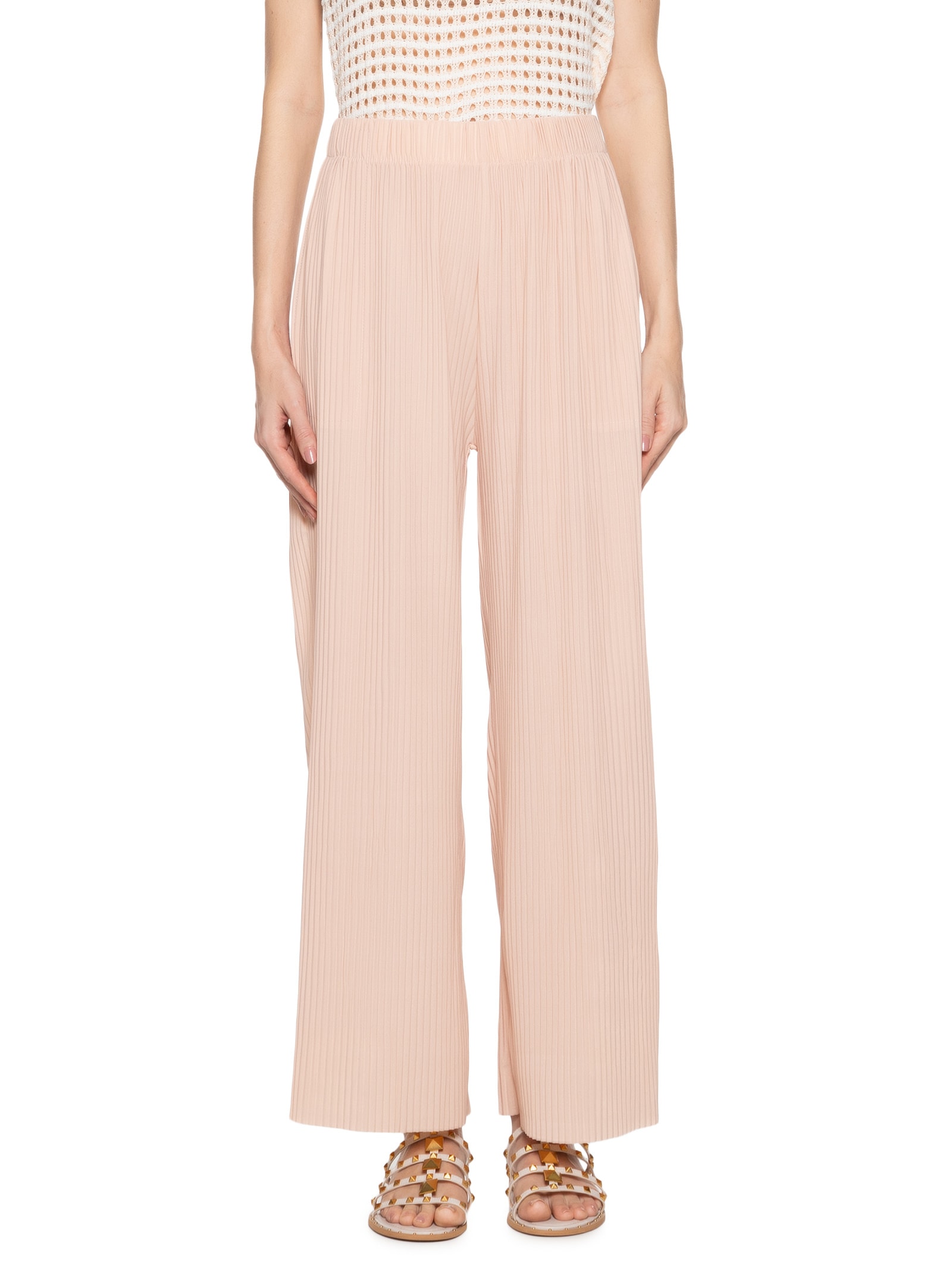 Calça Feminina Pantalona Plissada Bege Market 33