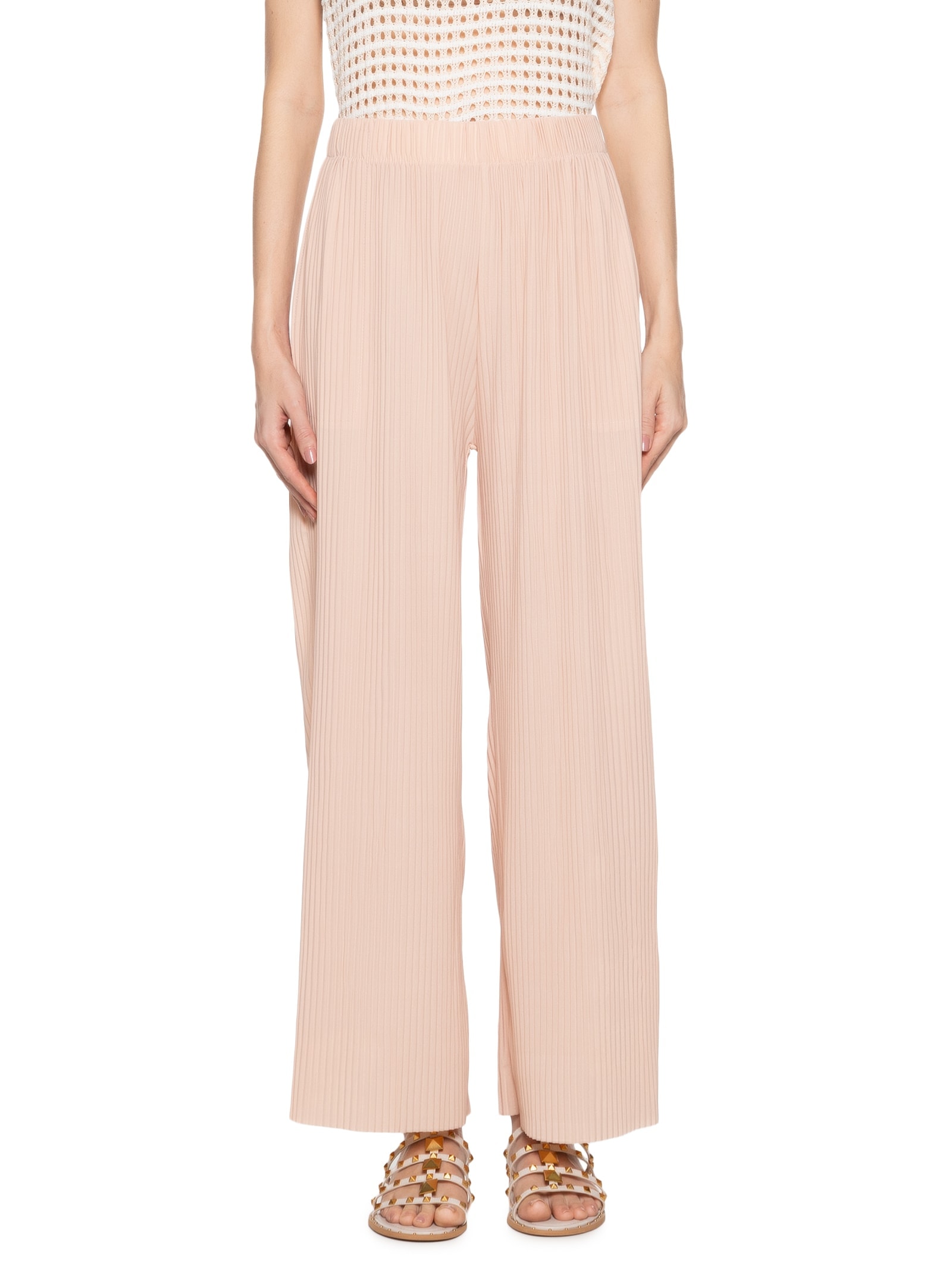 Calça Feminina Pantalona Plissada Bege Market 33